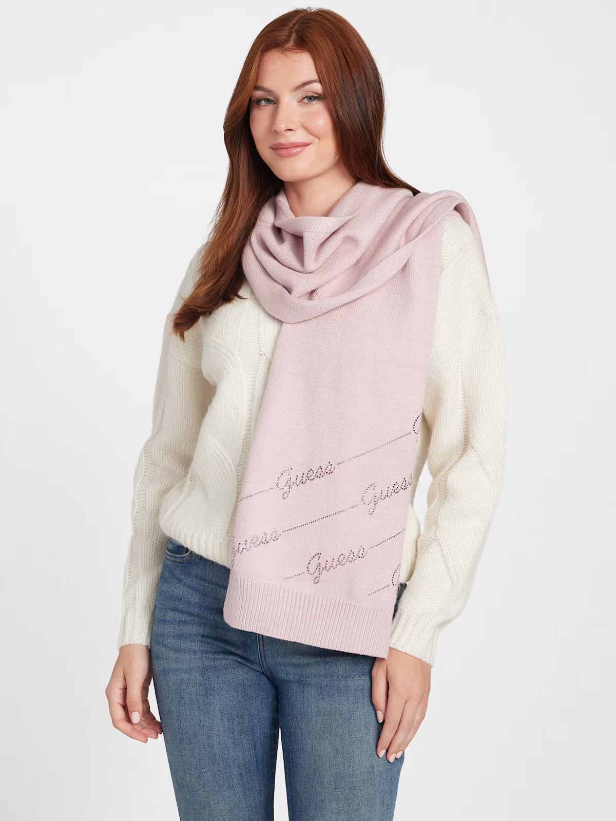 Guess Womens' Scarf Rhinestone Logo Scarf Purple