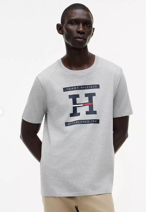 Tommy Men's H Logo T-Shirt-Grey