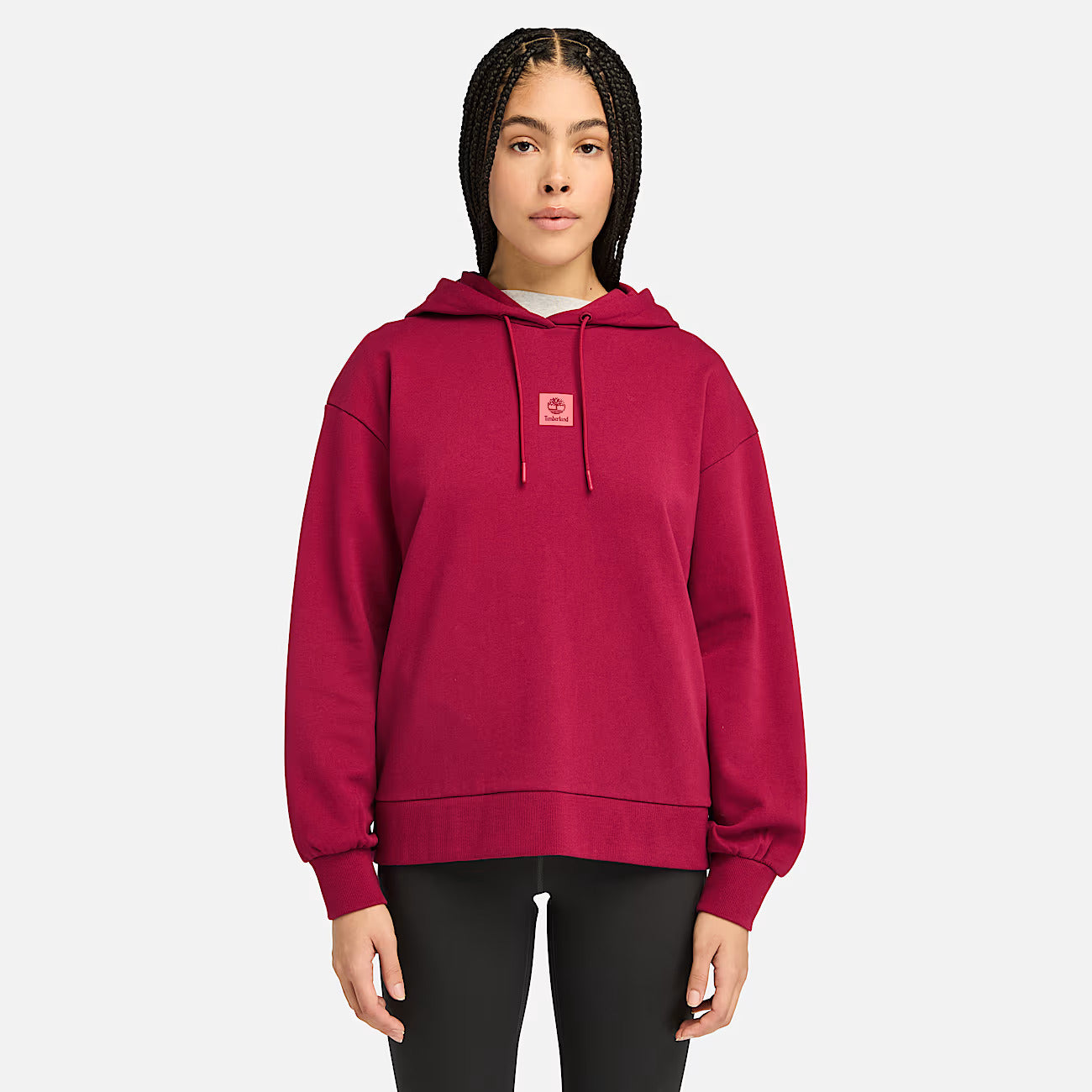 TimberLand Stack Logo Loop Back Hoodie for Women in Dark Red