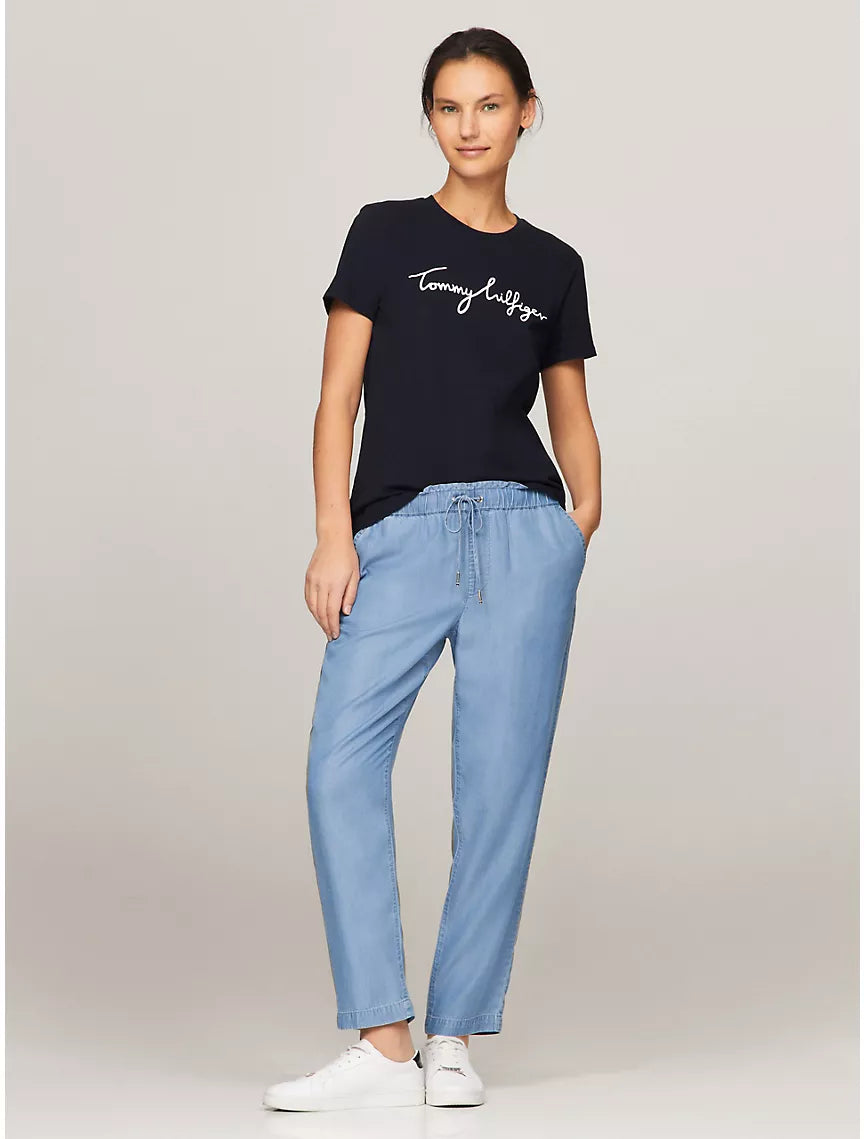 Tommy Hilfiger Tapered Drawstring Pant - Light Wash Chambray