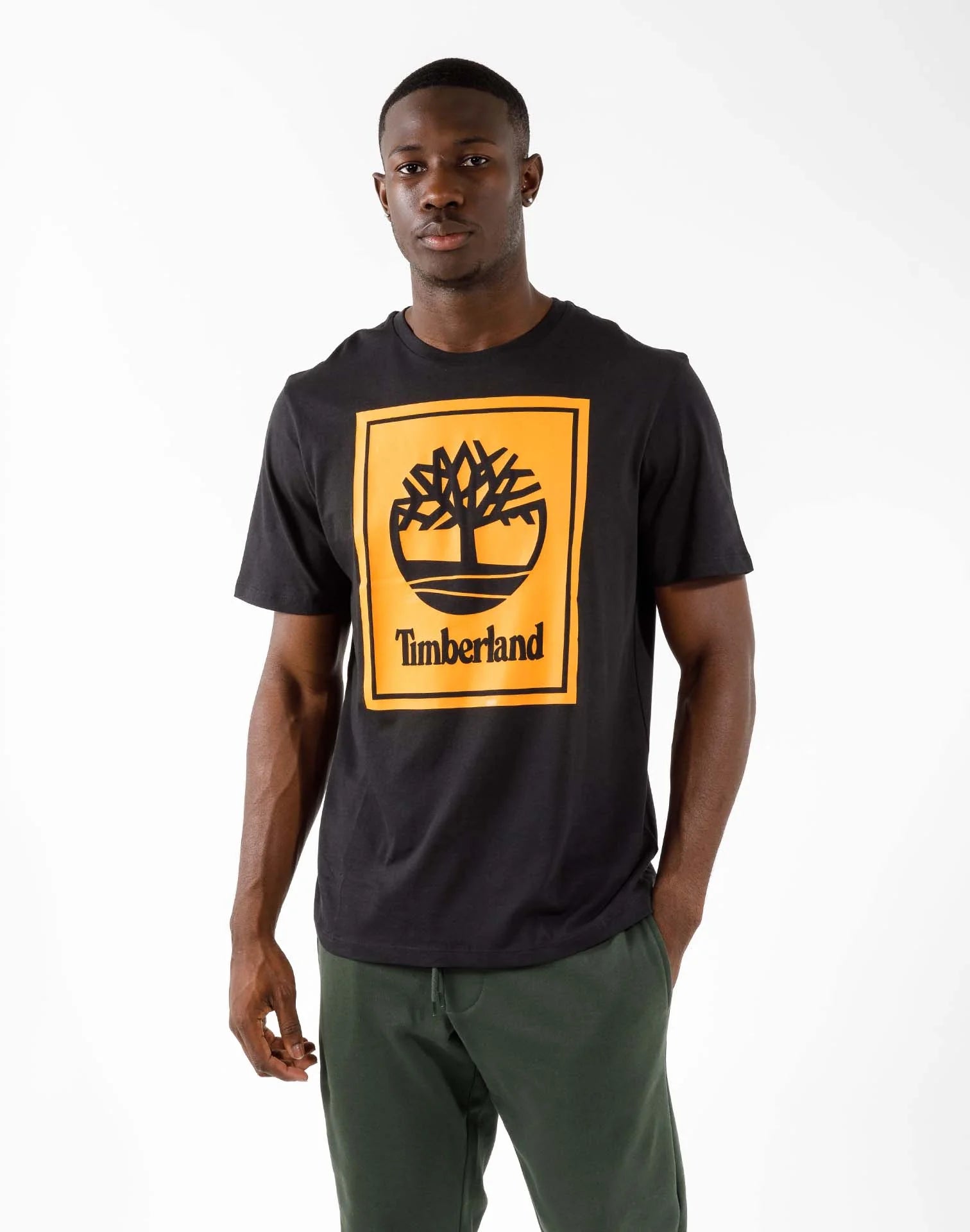 Mens Timberland Stacked Logo Tee / BLACK