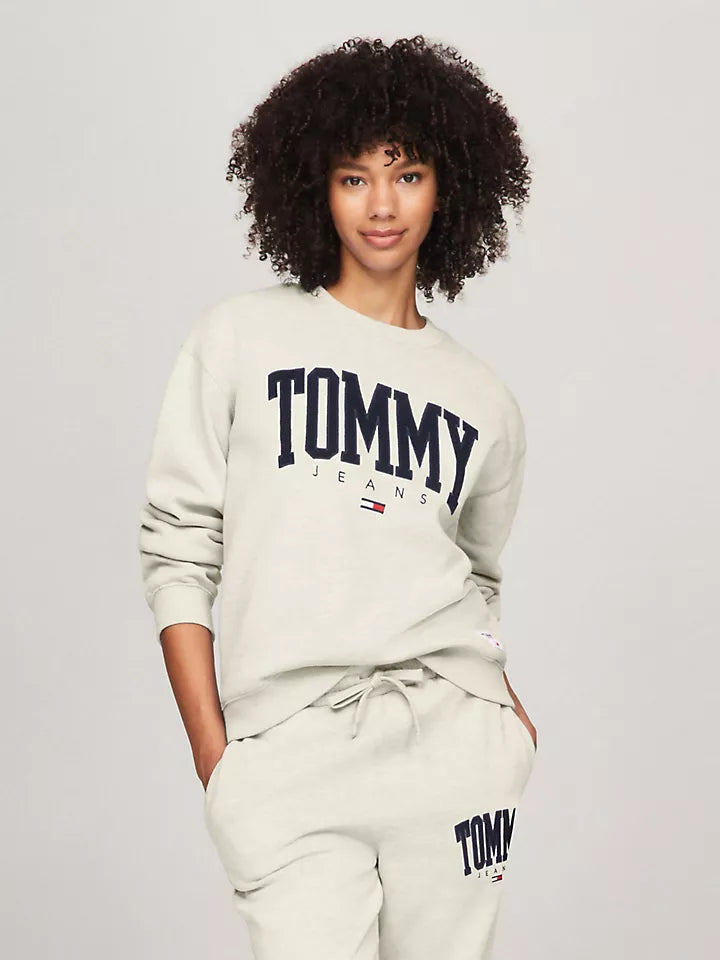 WOMENS' Embroidered Tommy Hilfiger Varsity Logo Sweatshirt - WHITE