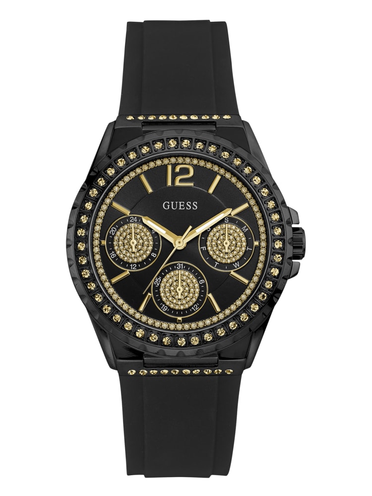 Womens' Guess Black And Crystal Multifunction Watch