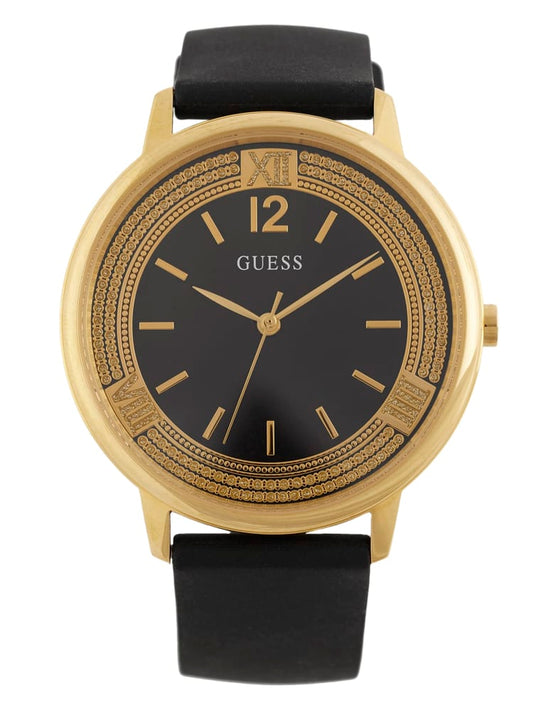 Womens' Guess Black Silicone and Gold-Tone Watch