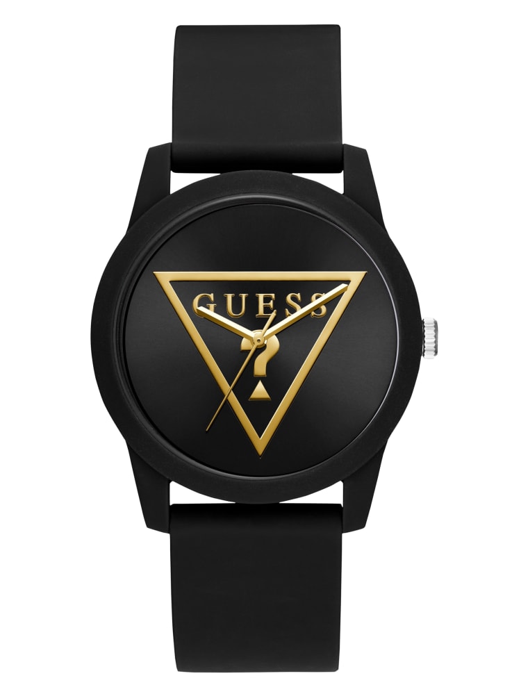 Womens' Guess Gold-Tone and Black Silicone Analog Watch