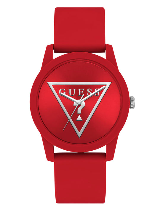 Womens' Guess Silver-Tone and Red Silicone Analog Watch