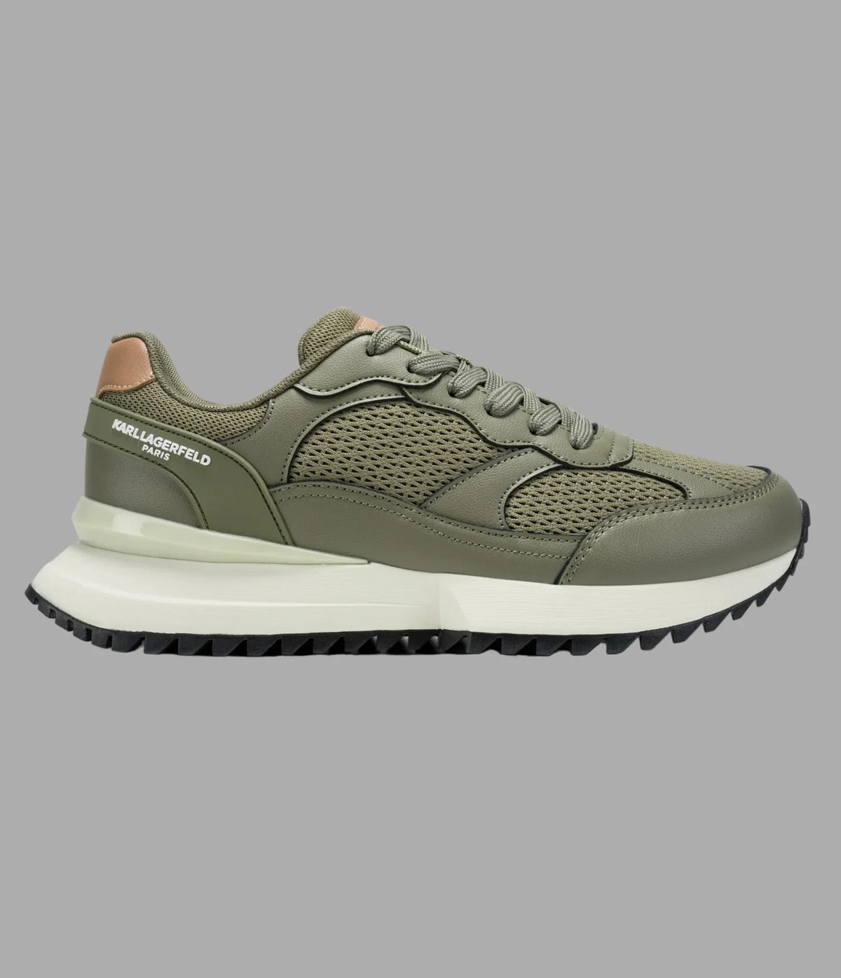 KARL LAGERFELD PARIS CLOVIS LEATHER MIXED MEDIA TRAINER SNEAKER-Green