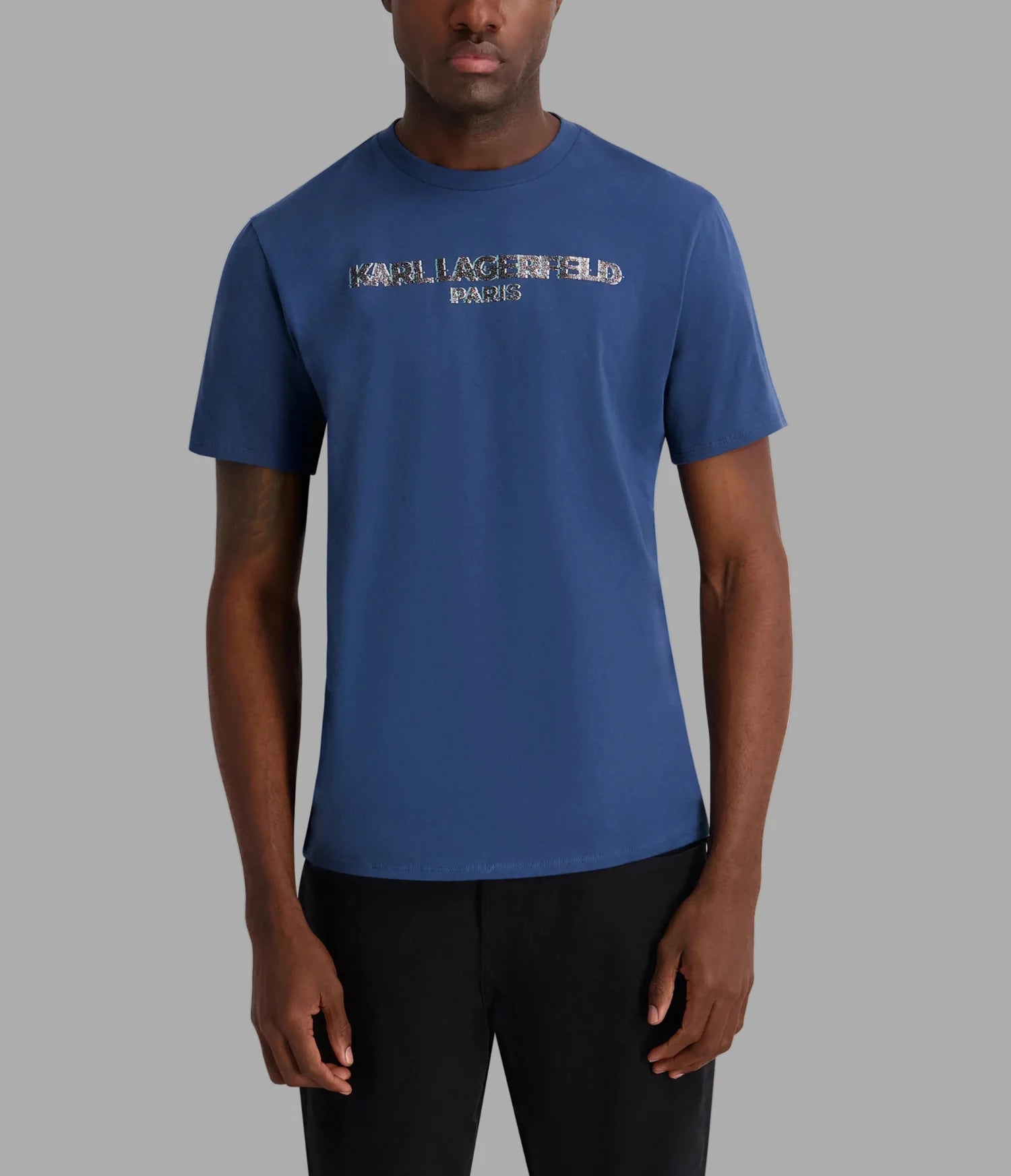KARL LAGERFELD TEXTURED LOGO TEE-Blue