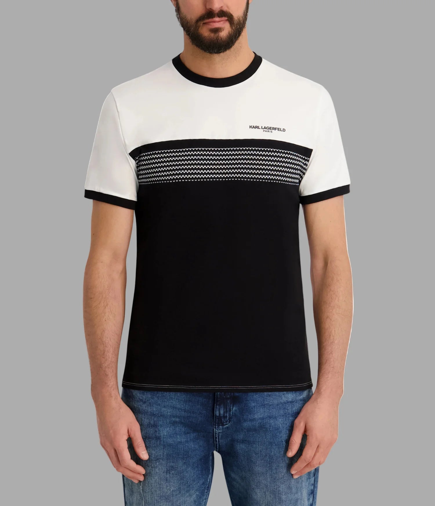 KARL LAGERFELD MEN'S COLORBLOCK LOGO TEE-Black/White