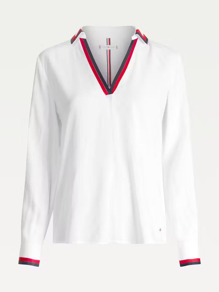 TOMMY HILFIGER  Women Viscose V-Neck Popover Blouse