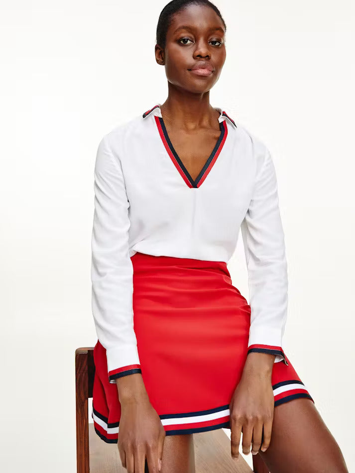 TOMMY HILFIGER  Women Viscose V-Neck Popover Blouse