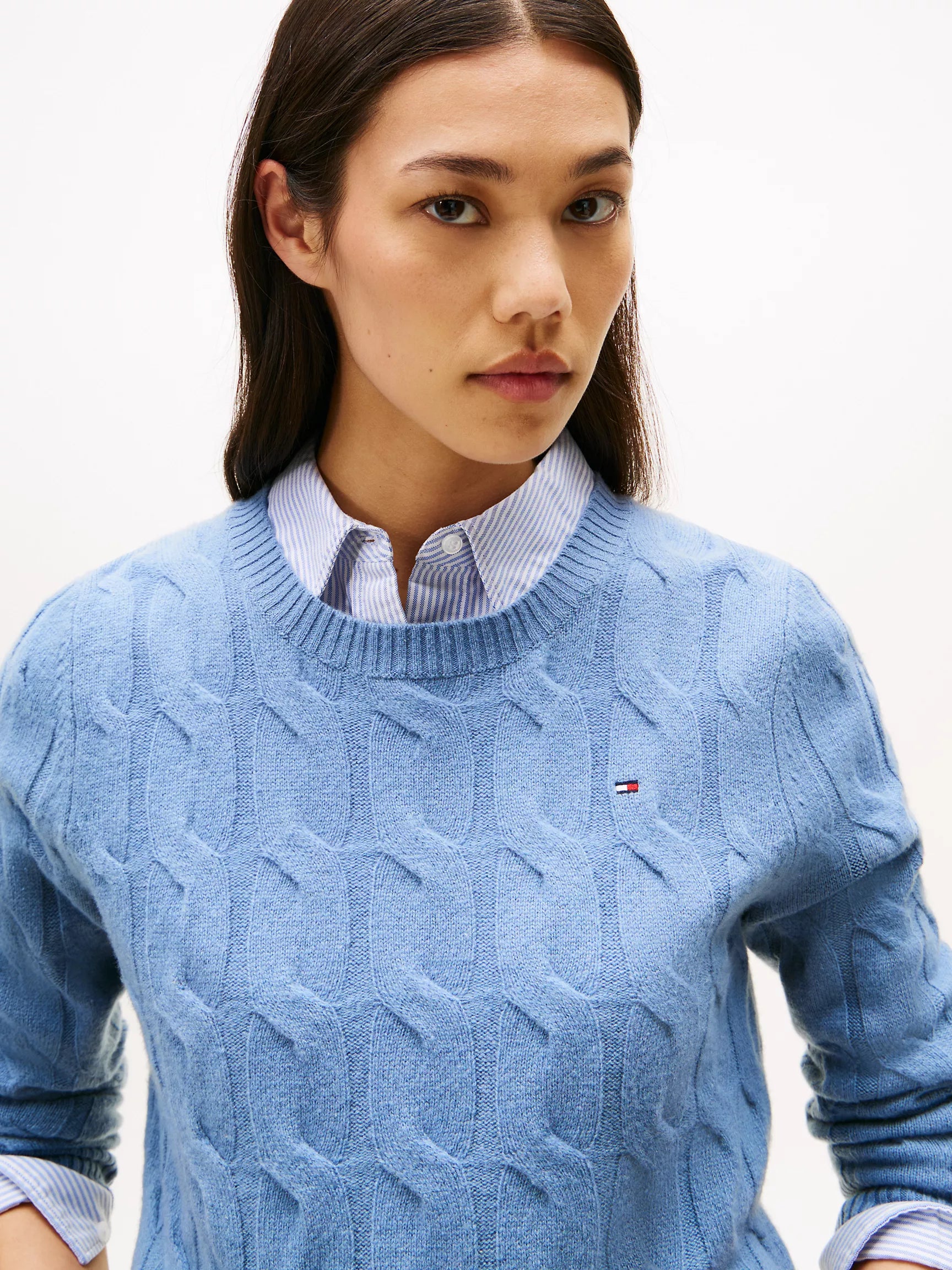 Womens' TOMMY Wool Cable Knit Sweater Brisk Blue