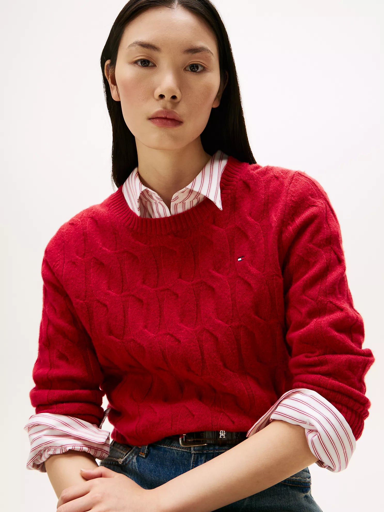 Womens' TOMMY Wool Cable Knit Sweater Regatta Red