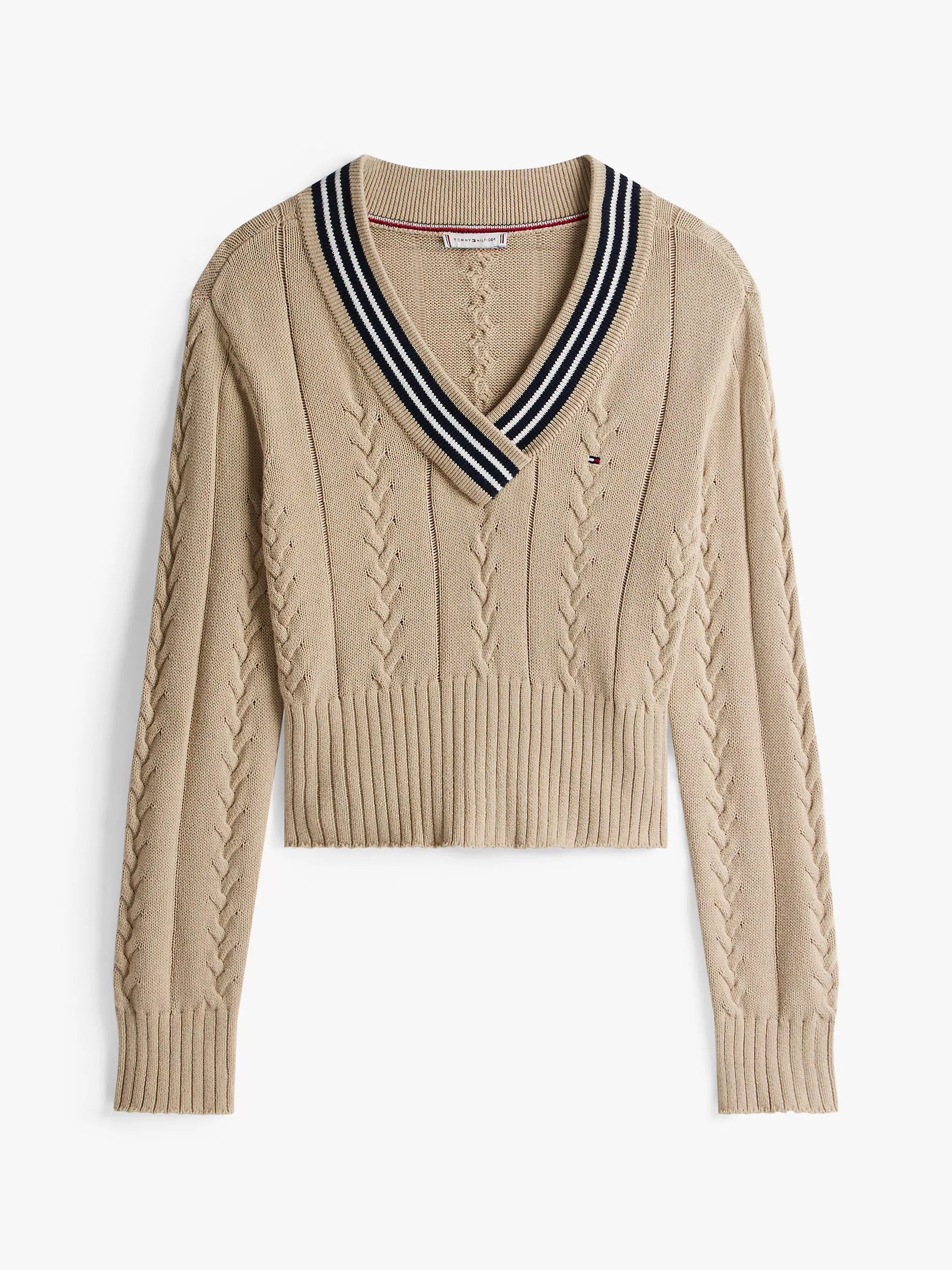 Womens' TOMMY Cable Knit V-Neck Sweater Sandalwood