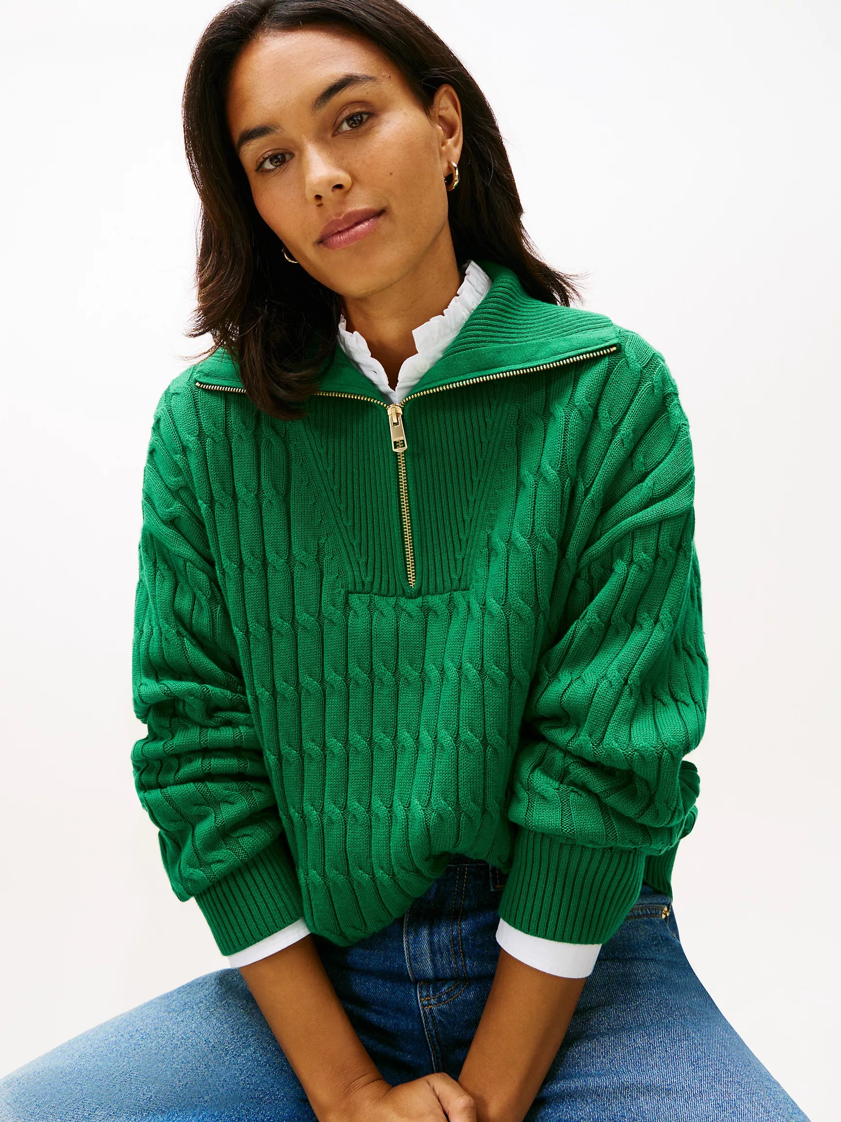 Womens' TOMMY Gold-Button Cable Knit Sweater Mesmerizing Nouveau Green