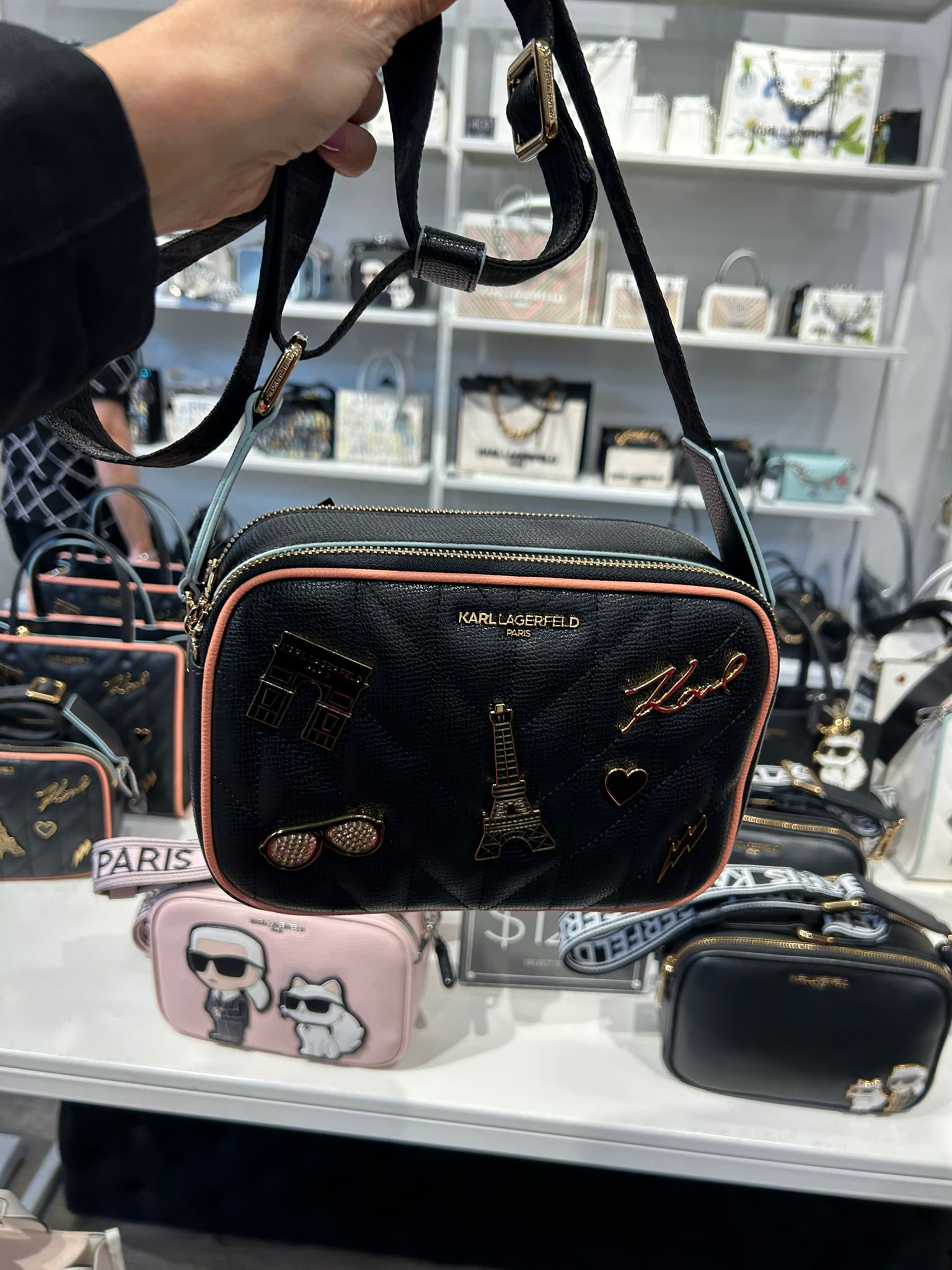 MAYBELLE CROSSBODY WITH PARIS PINS-Black/Gold