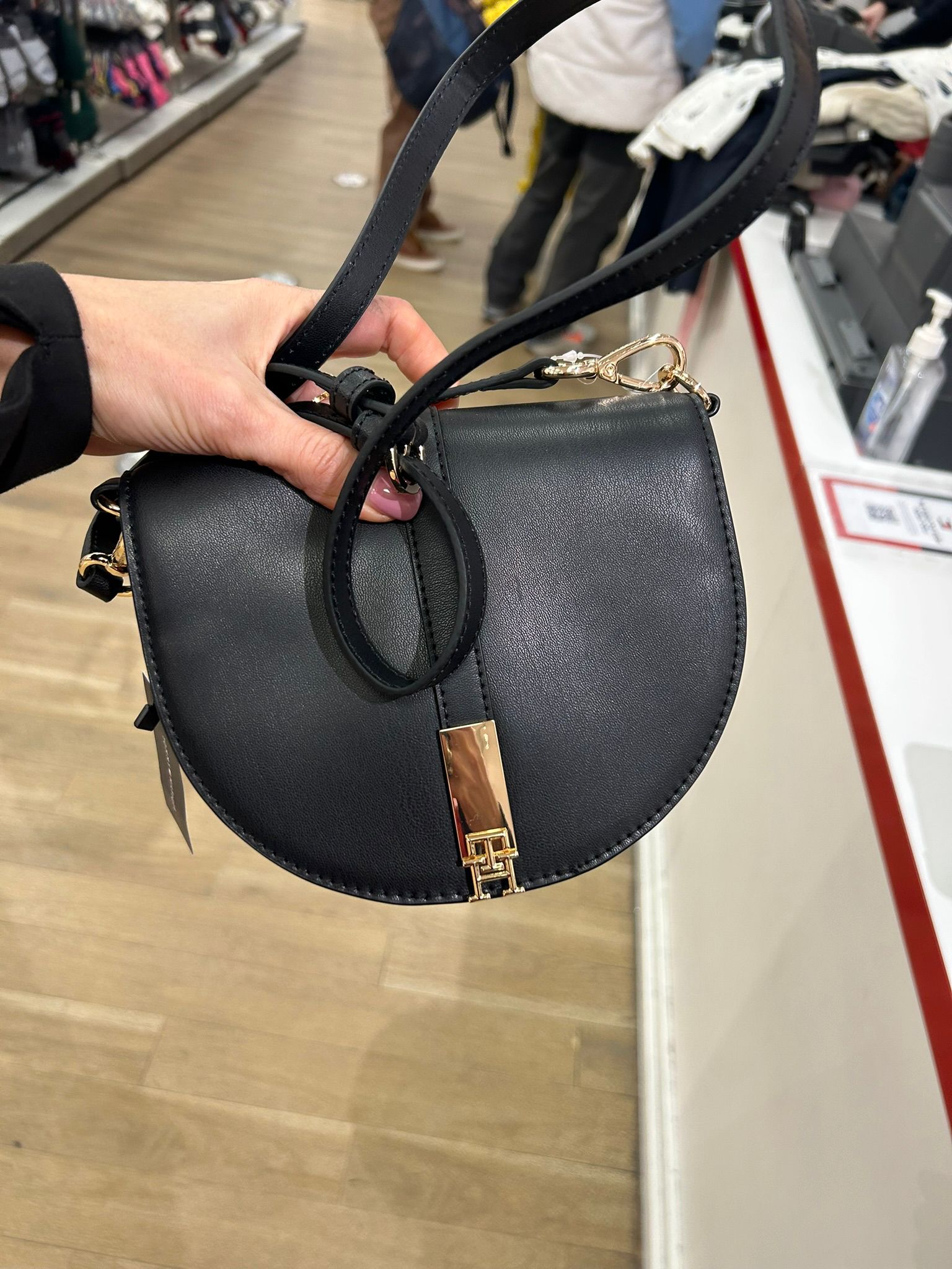 Saddle-shaped crossbody bag with heritage logo-Black
