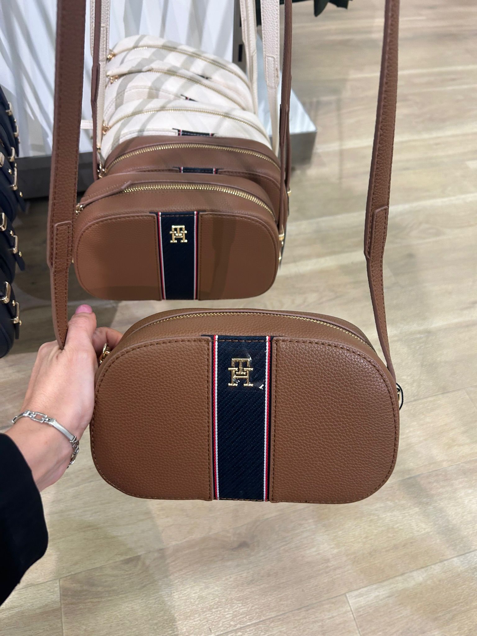 Signature Stripe Crossbody Bag-Brown