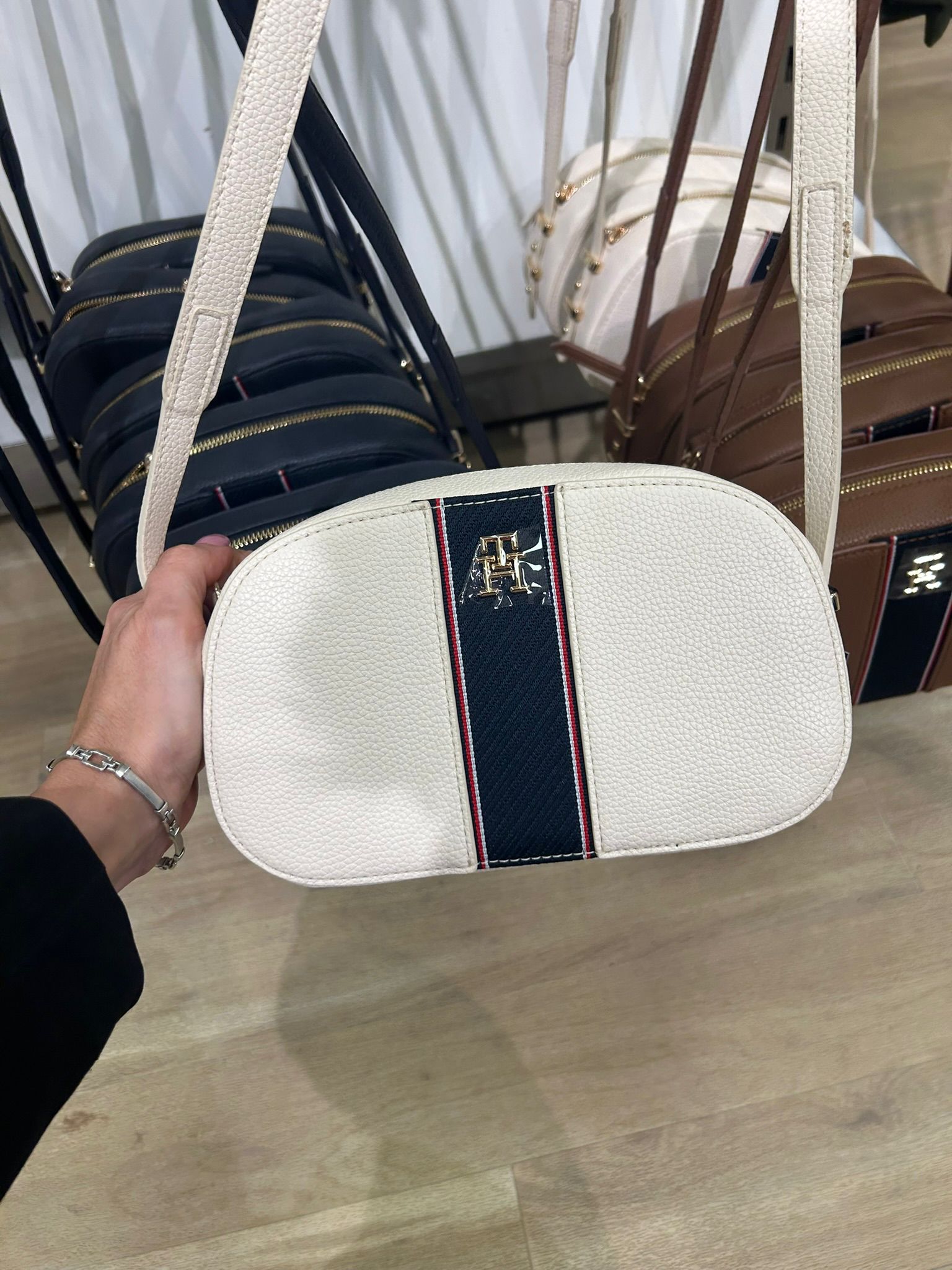 Signature Stripe Crossbody Bag-White