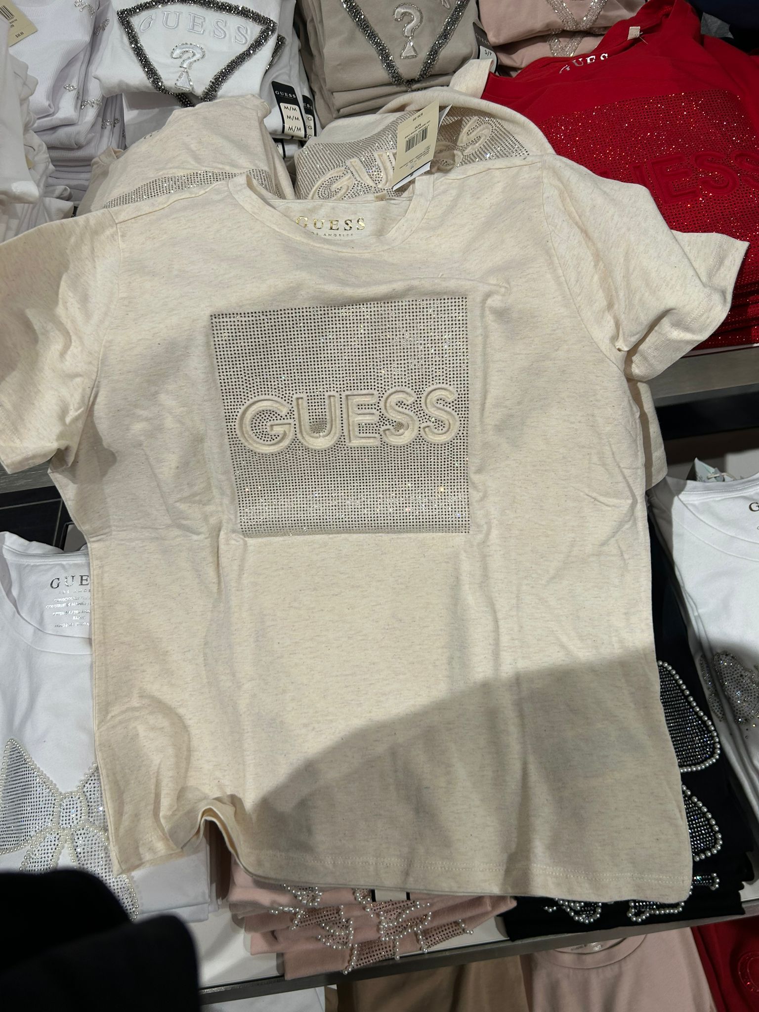 Guess embroidered logo t-shirt-Light Beige