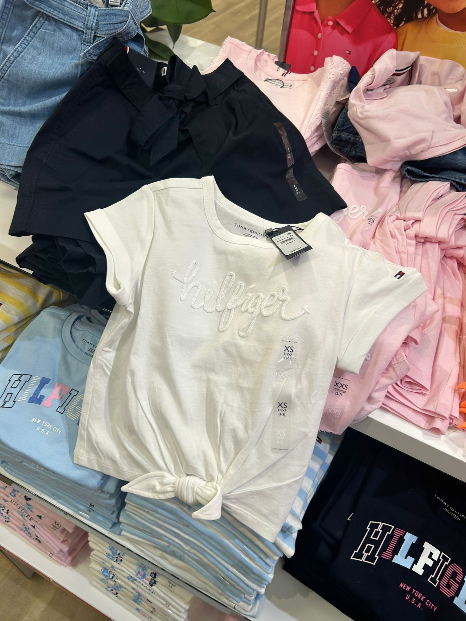 Kids' Hilfiger Logo Tie-Front T-Shirt-White