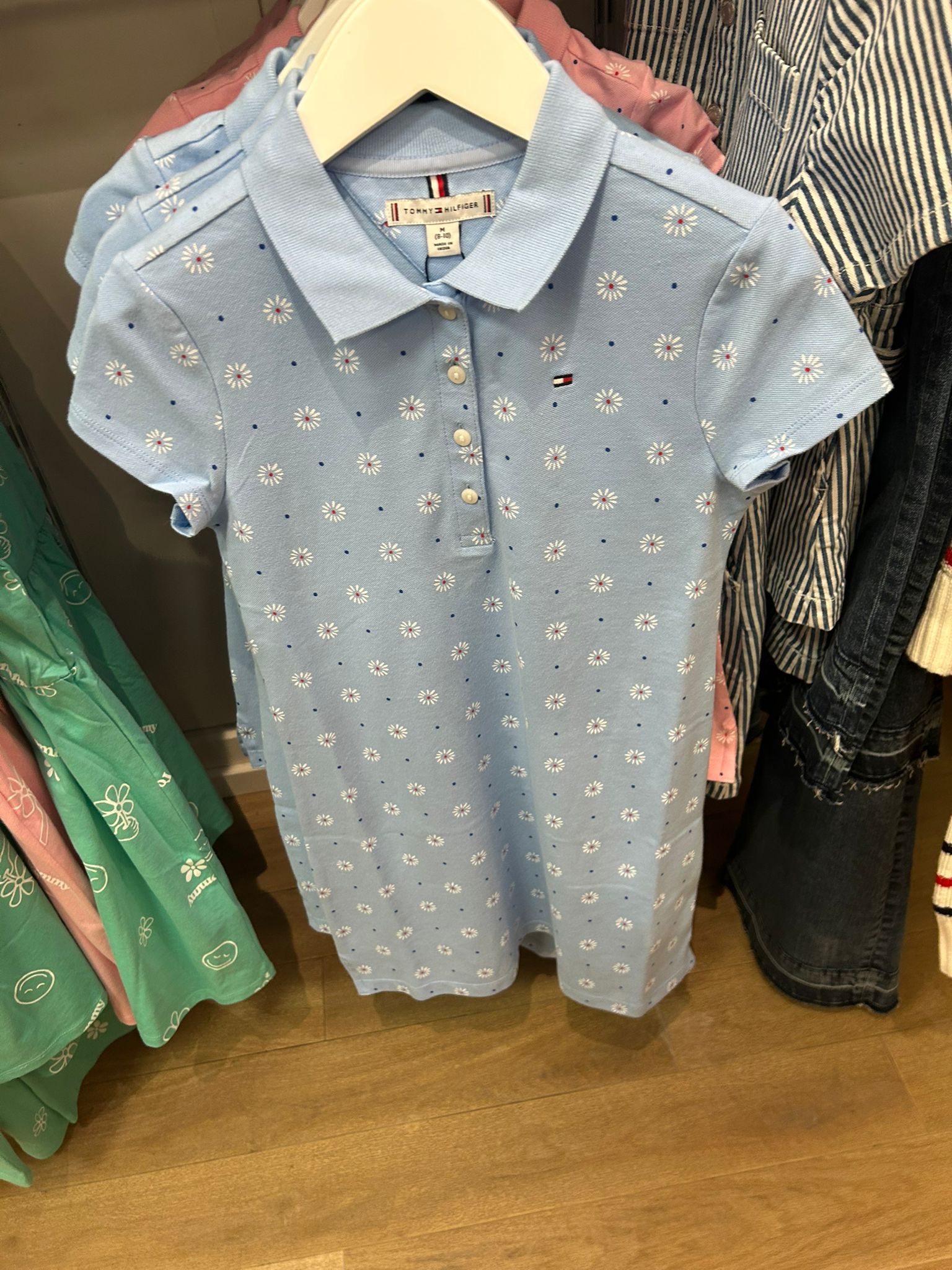 Tommy Kids' Floral Print Polo Dress-Light Blue