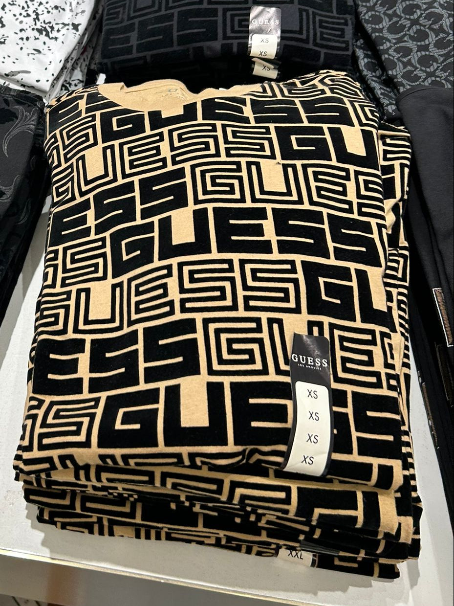 Guess Allover Logo Monogram Tee-Beige