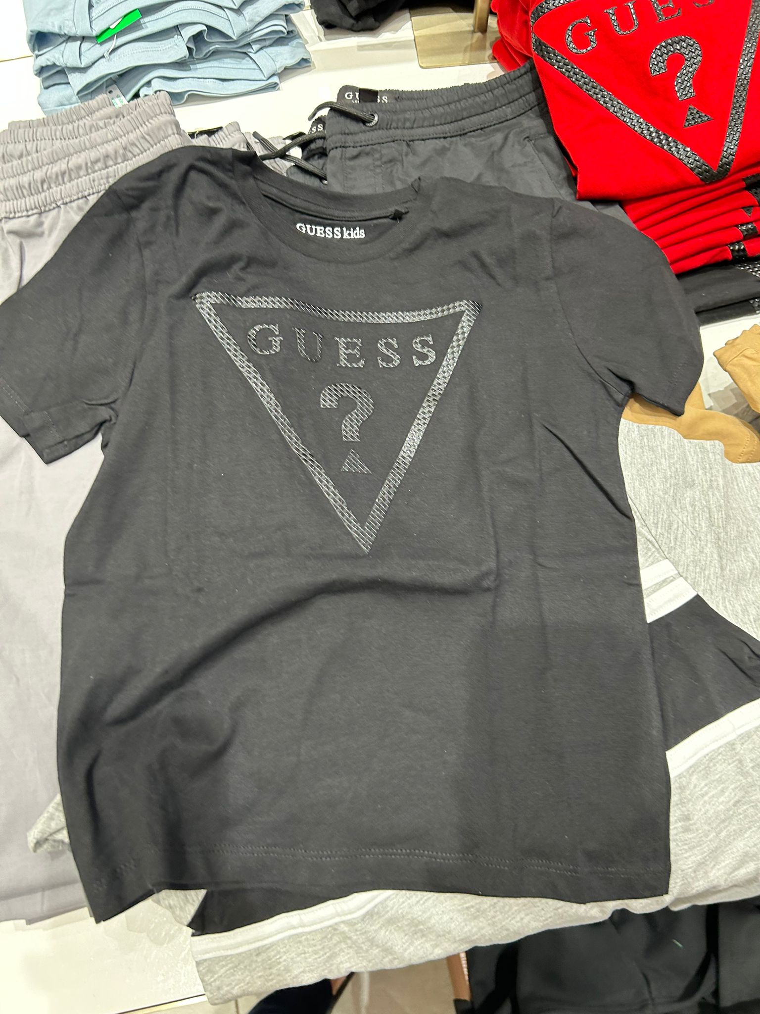 Guess Kids' Eco black treated triangle logo t-shirt-Black