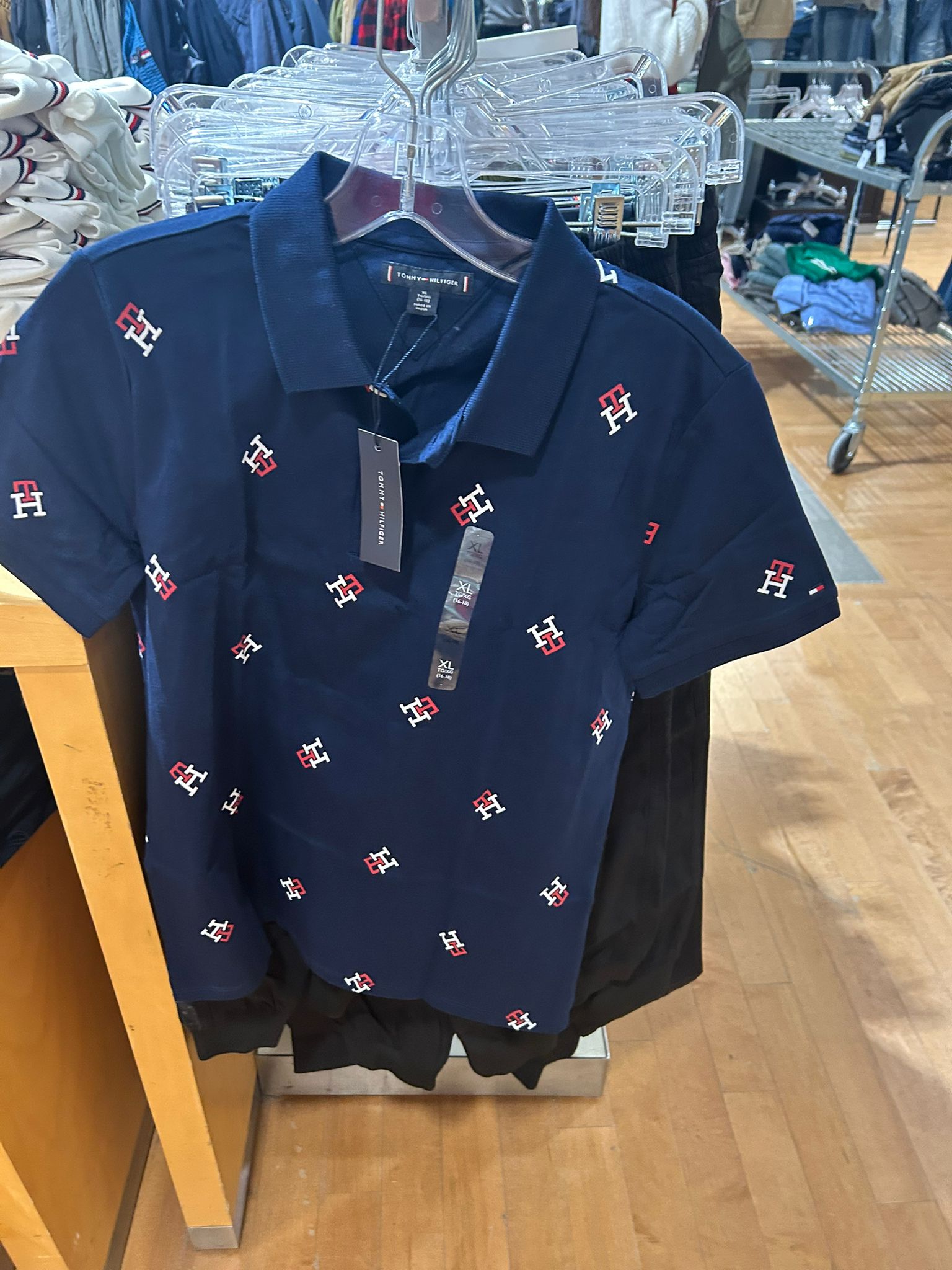 Kids' Allover Monogram Logo Stretch Polo-Navy Carbon