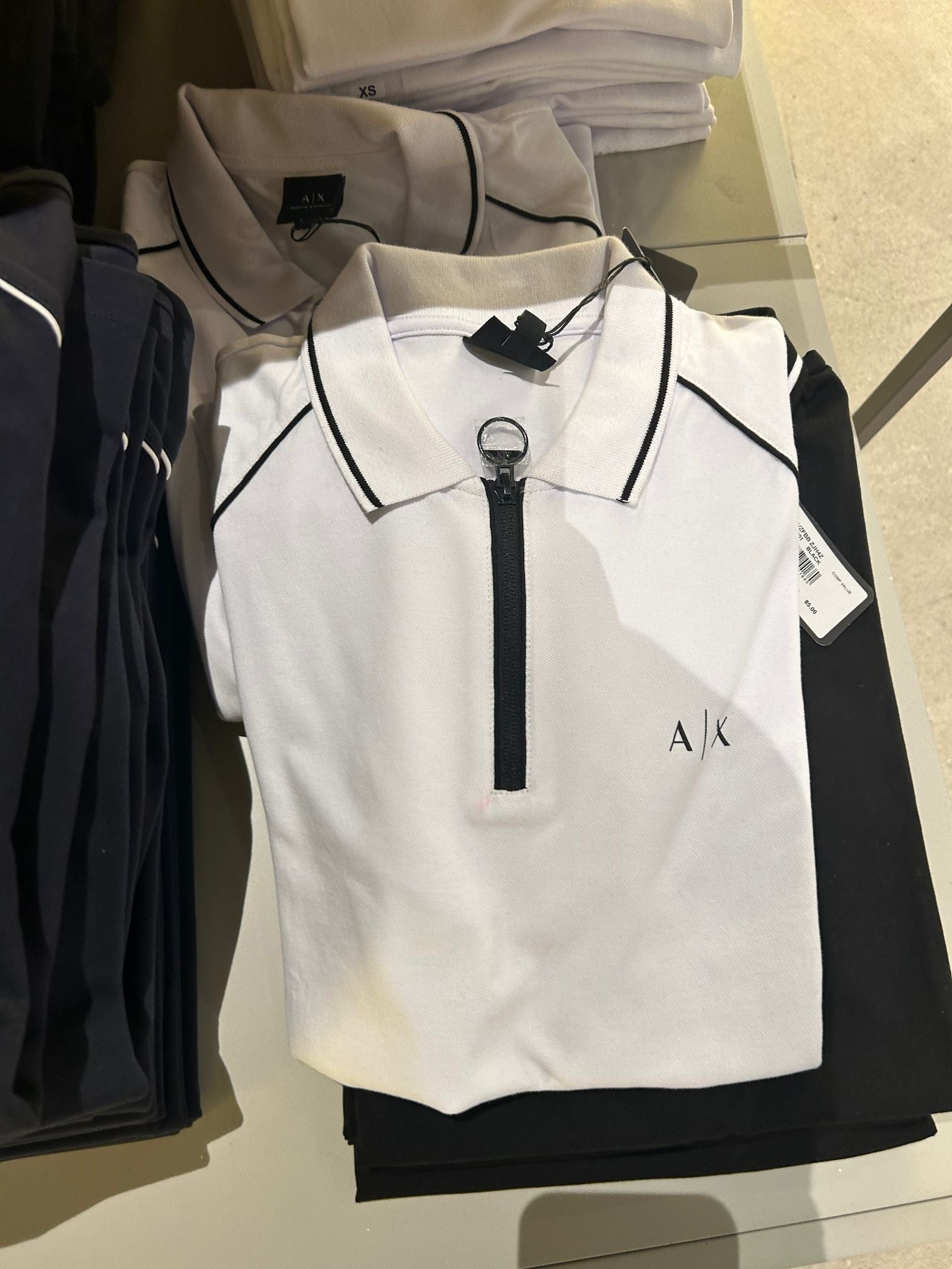 A|X Armani Exchange Men's Zipper Logo Polo T-Shirt.-White