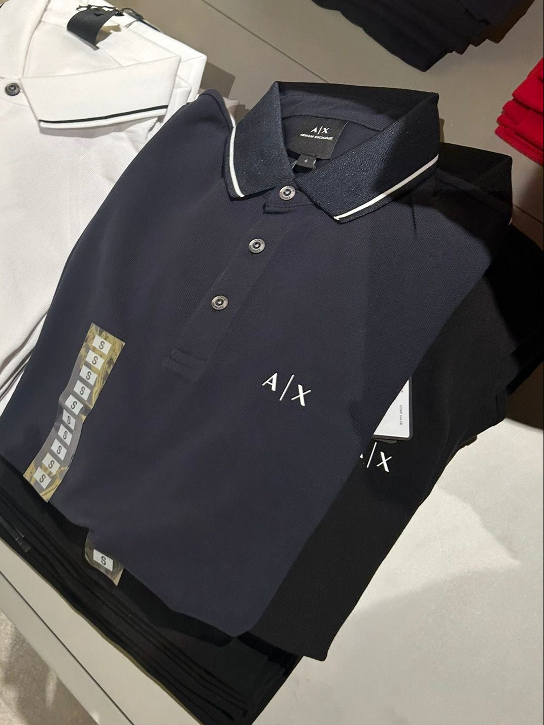 A|X Armani Exchange Men's Zipper Logo Polo T-Shirt.-Navy-