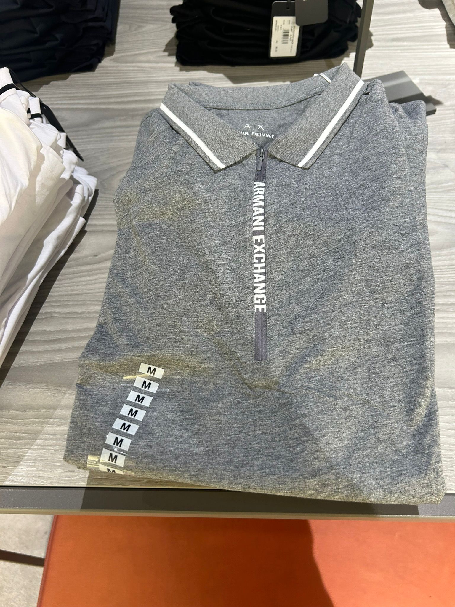 ARMANI EXCHANGE Cotton Quarter-Zip A|X Logo Short-Sleeve Men Polo T-shirt-Grey