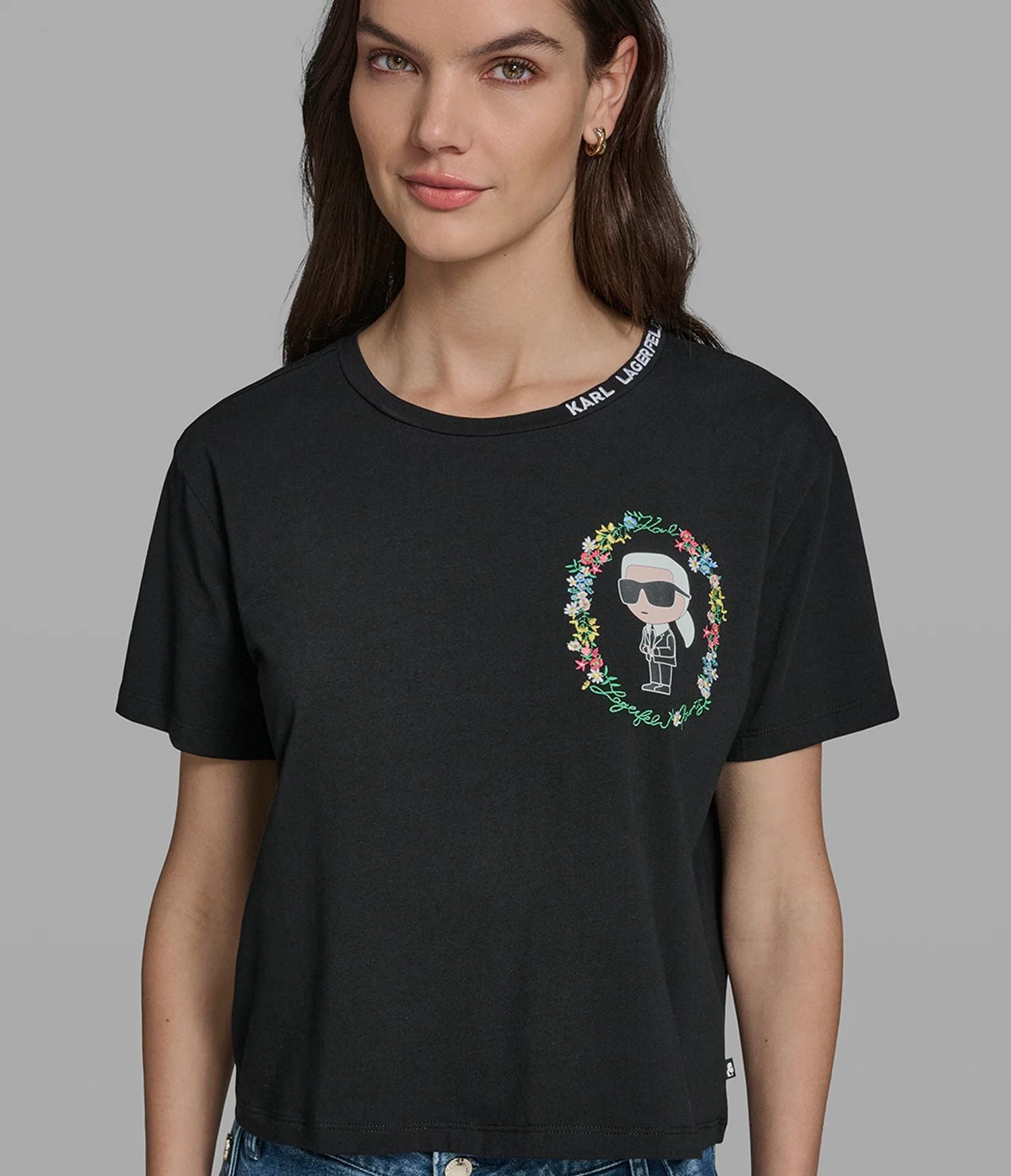 FLORAL FRAME KARL TEE-Black