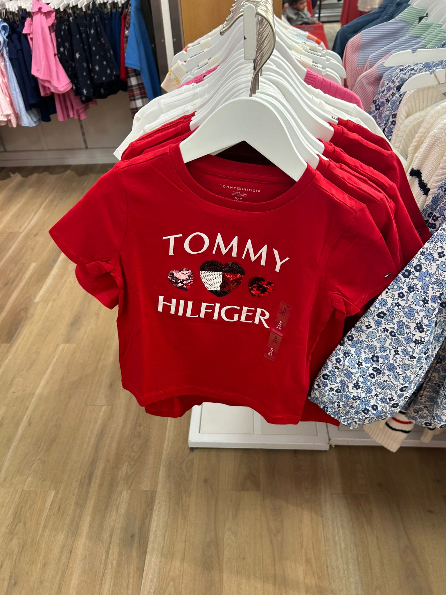 Tommy Kids' Sequin Heart Logo T-Shirt-Red