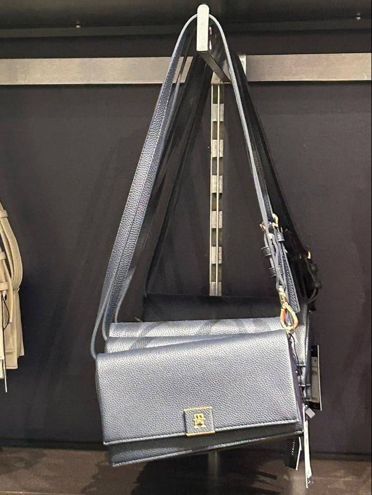 TH Monogram Pebble Grain Crossbody Bag-Blue