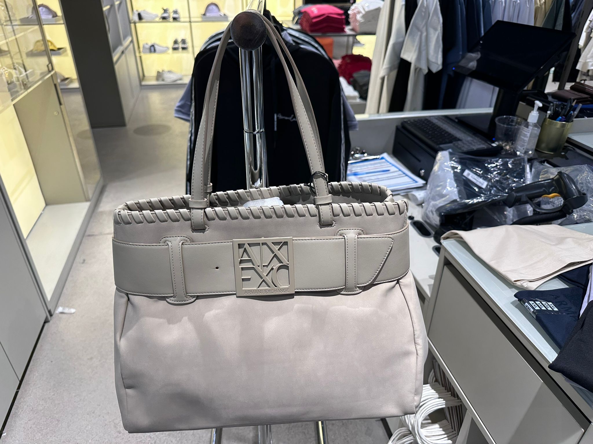 Armani Exchange Large tote bag with double handles and shoulder strap-Silver