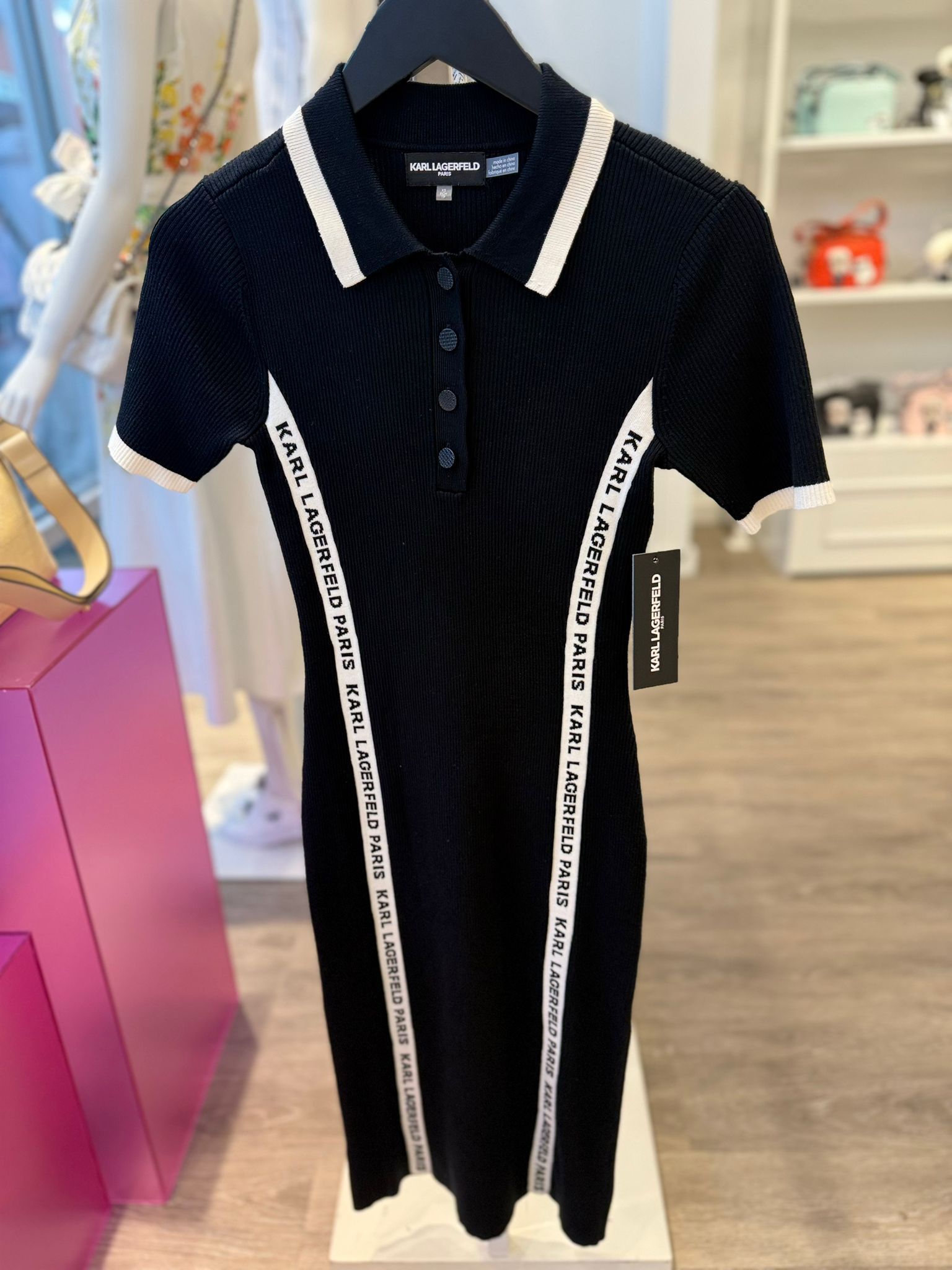KARL LOGO TRIM SWEATER DRESS-Black