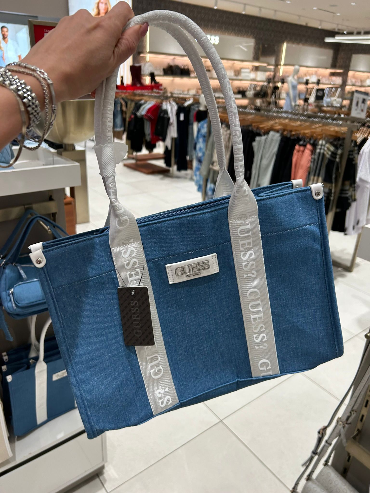 Guess woven straw-style tote Shopper Bag-Blue