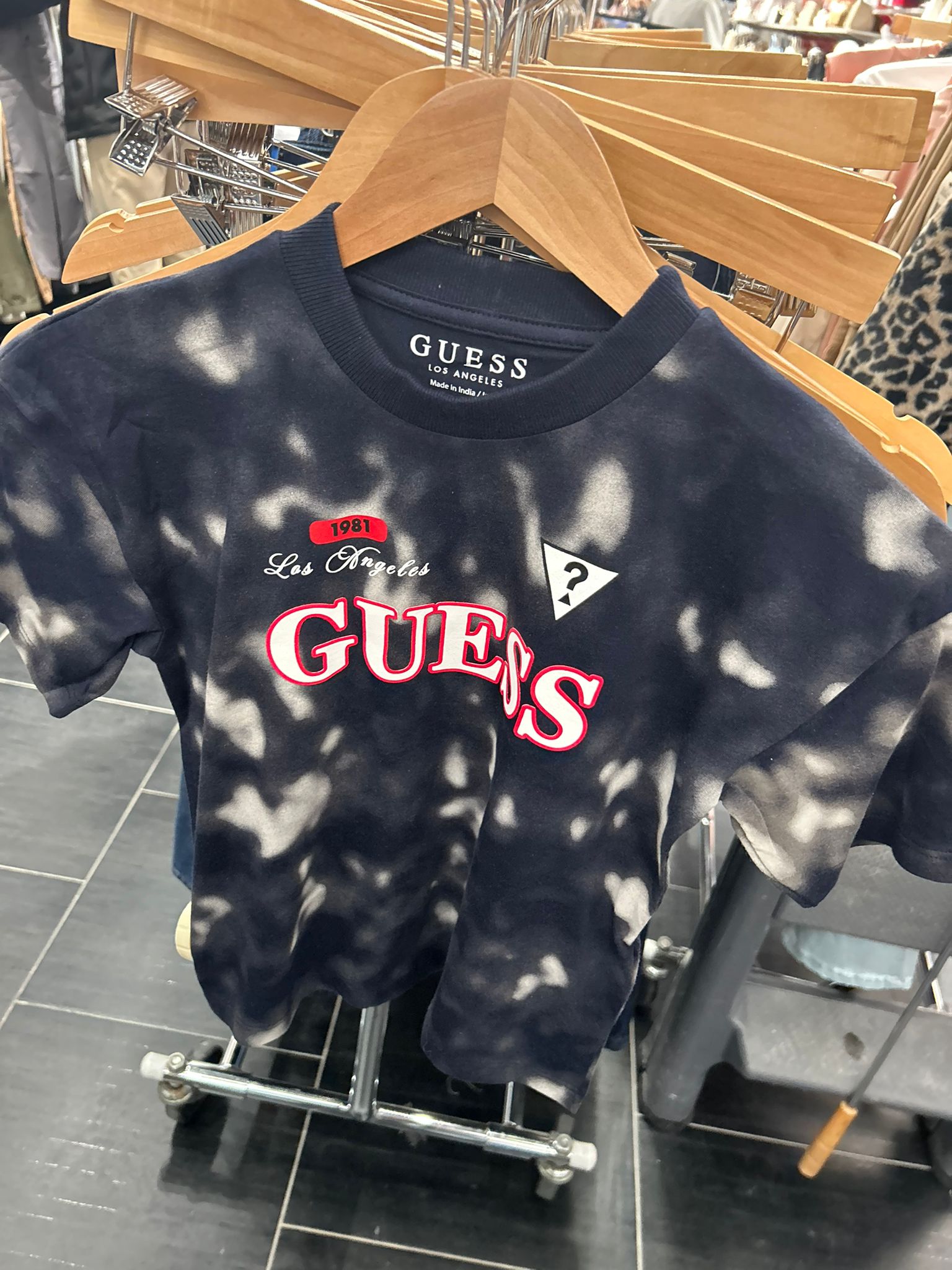 Guess Los Angeles chest logo T-shirt-Black/White Tie Dye