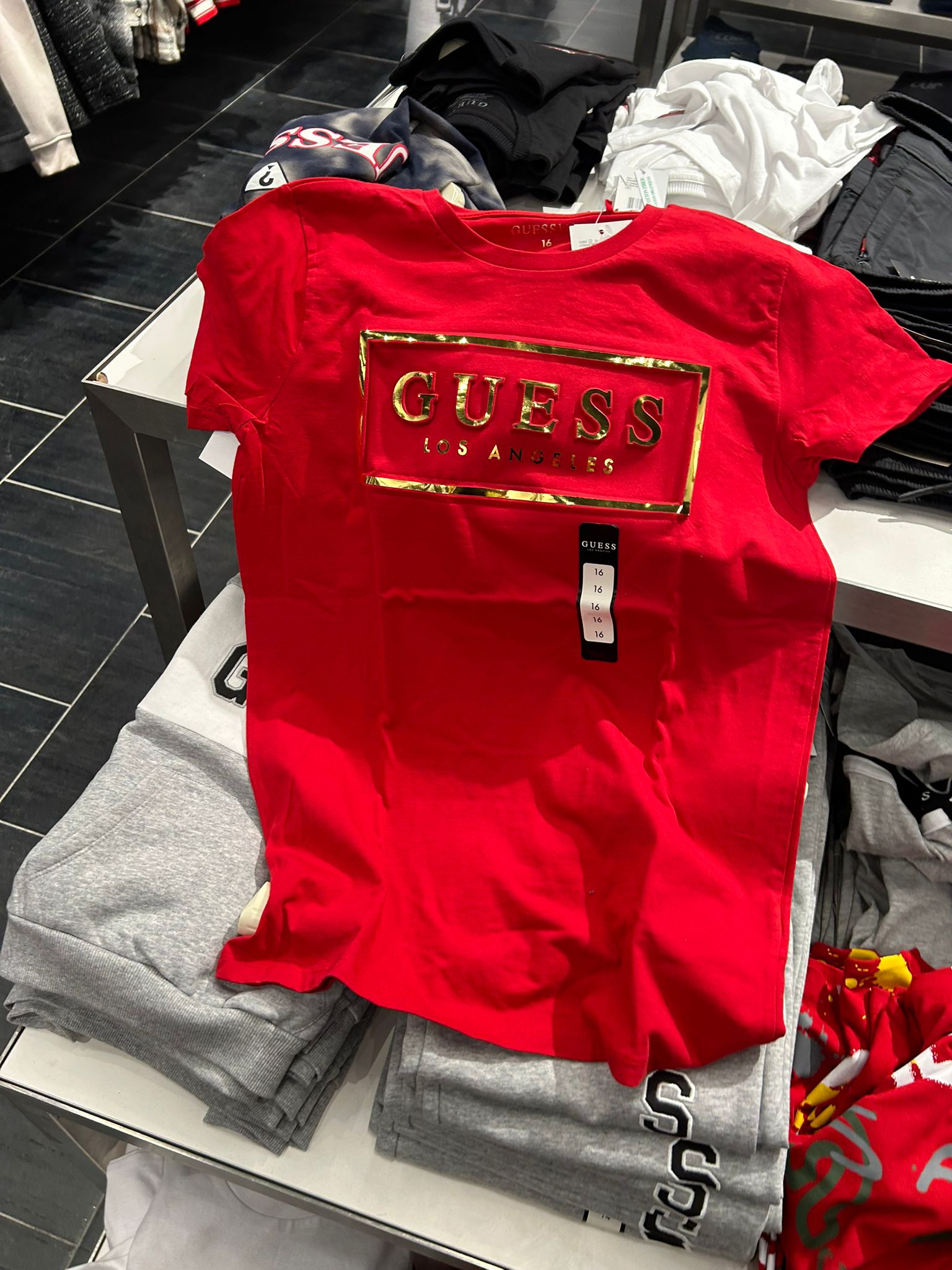 Guess Logo Crewneck T-Shirt-Red