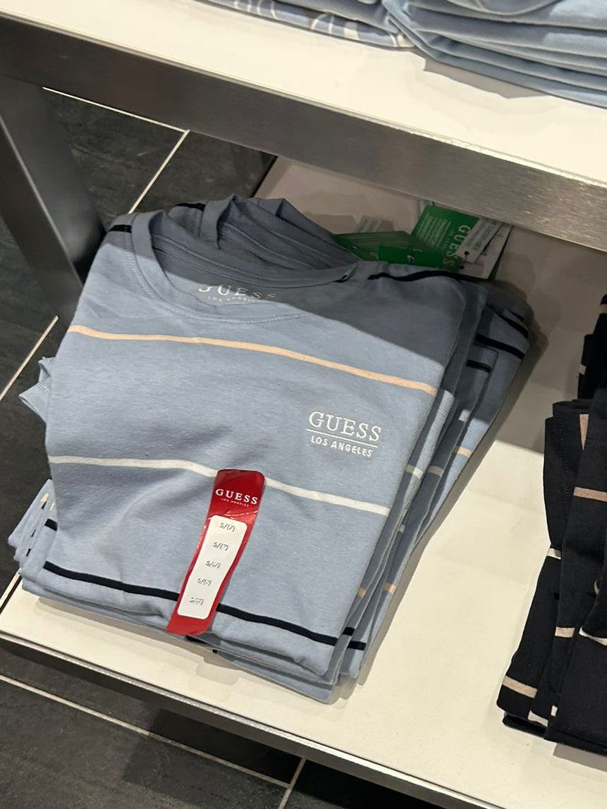 Guess Kids' Los Angeles Striped  T-shirt-Baby Blue