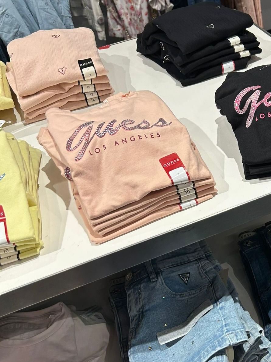 GUESS Los Angeles Kids girls' Embellished Logo Tee-Pink