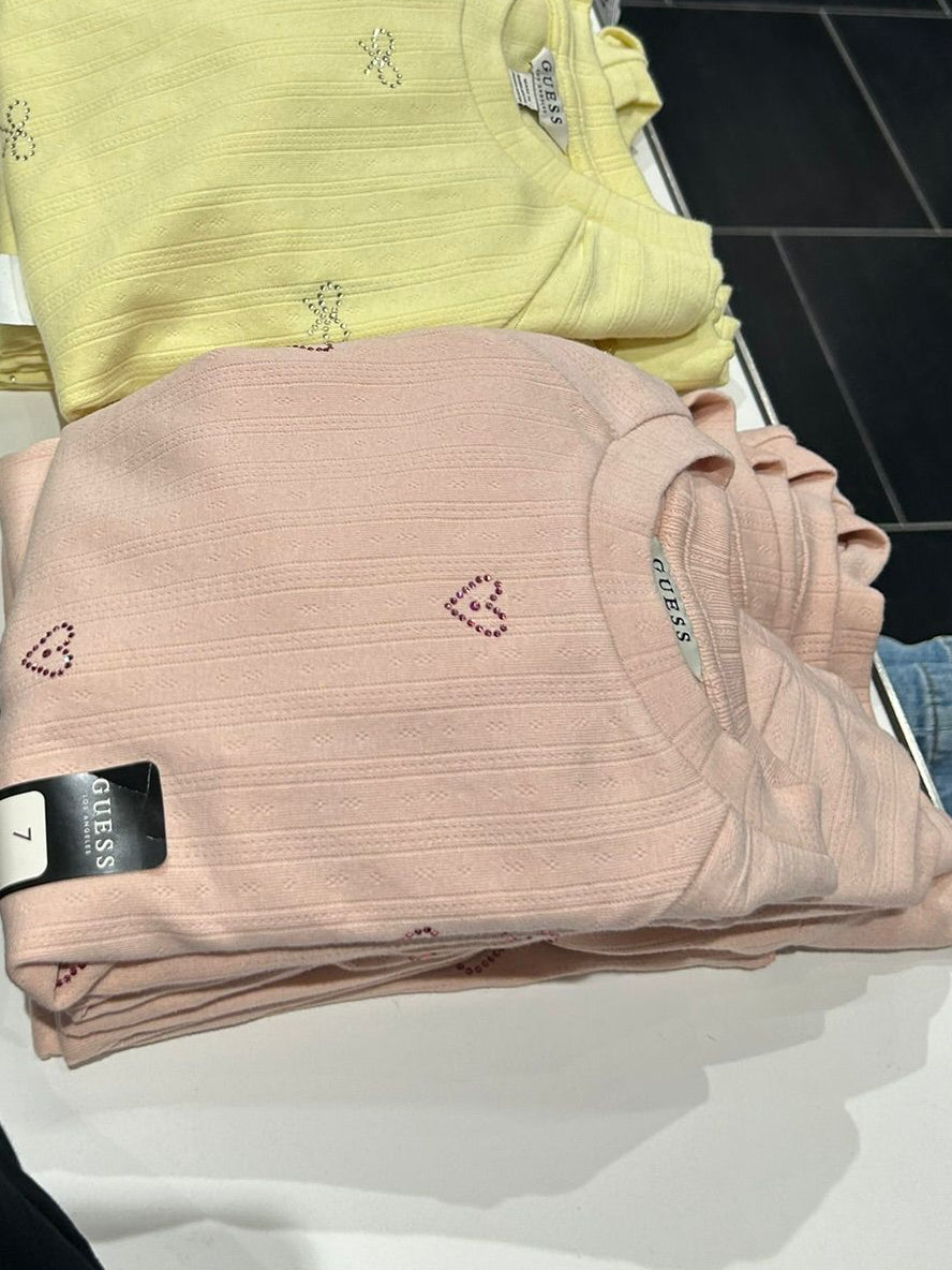 Guess Baby Girl Crew Neck Heart Patterned T-Shirt-Pink