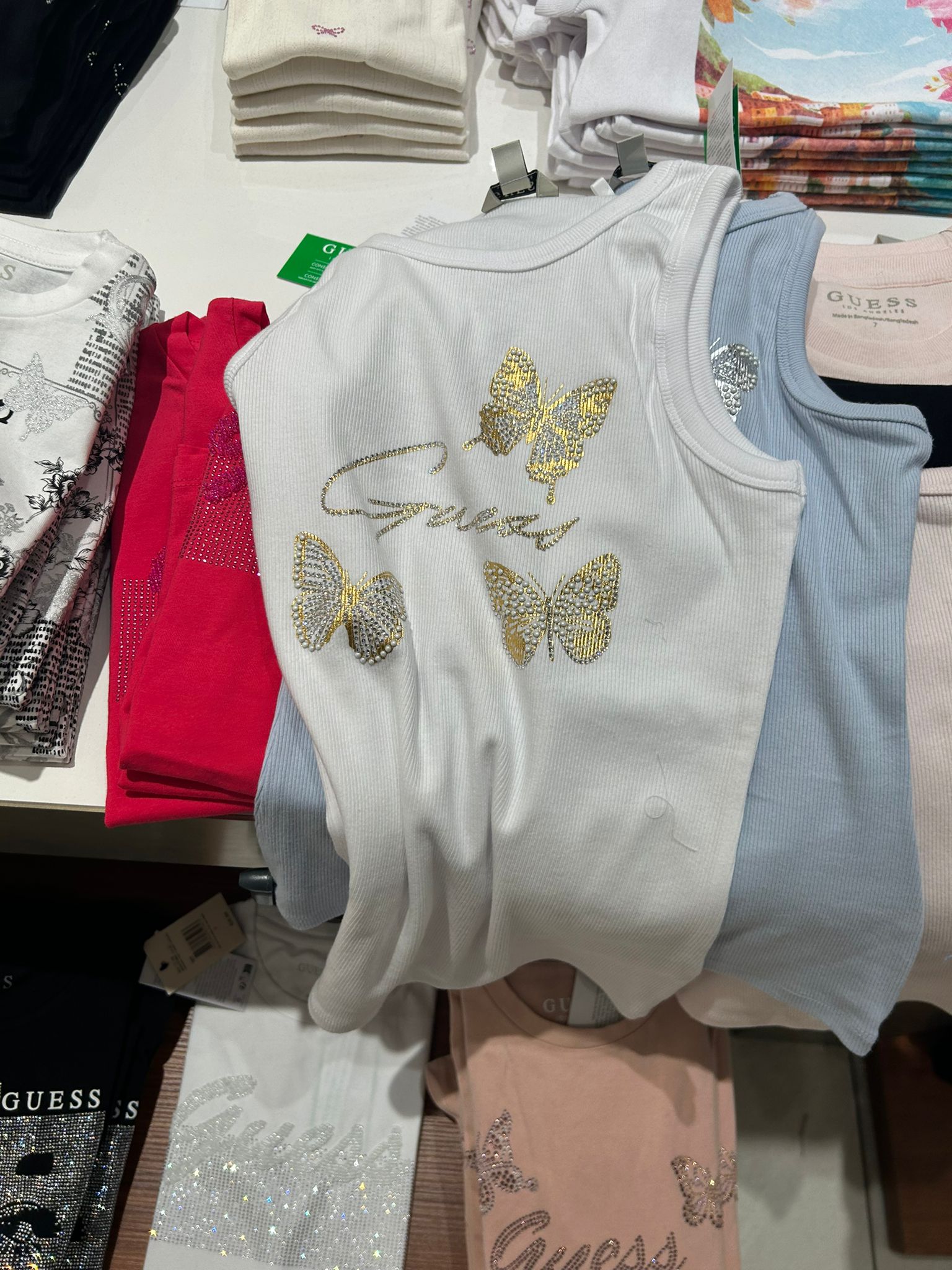 Guess Kids' Butterflies Logo tank top-White