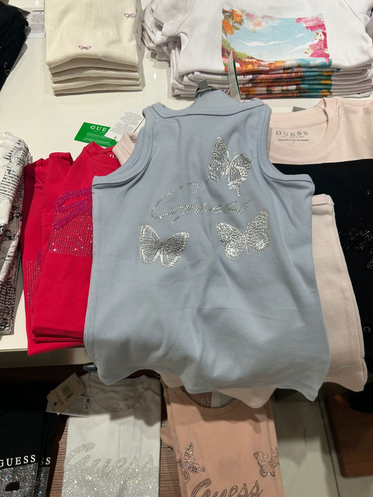 Guess Kids' Butterflies Logo tank top-Baby Blue