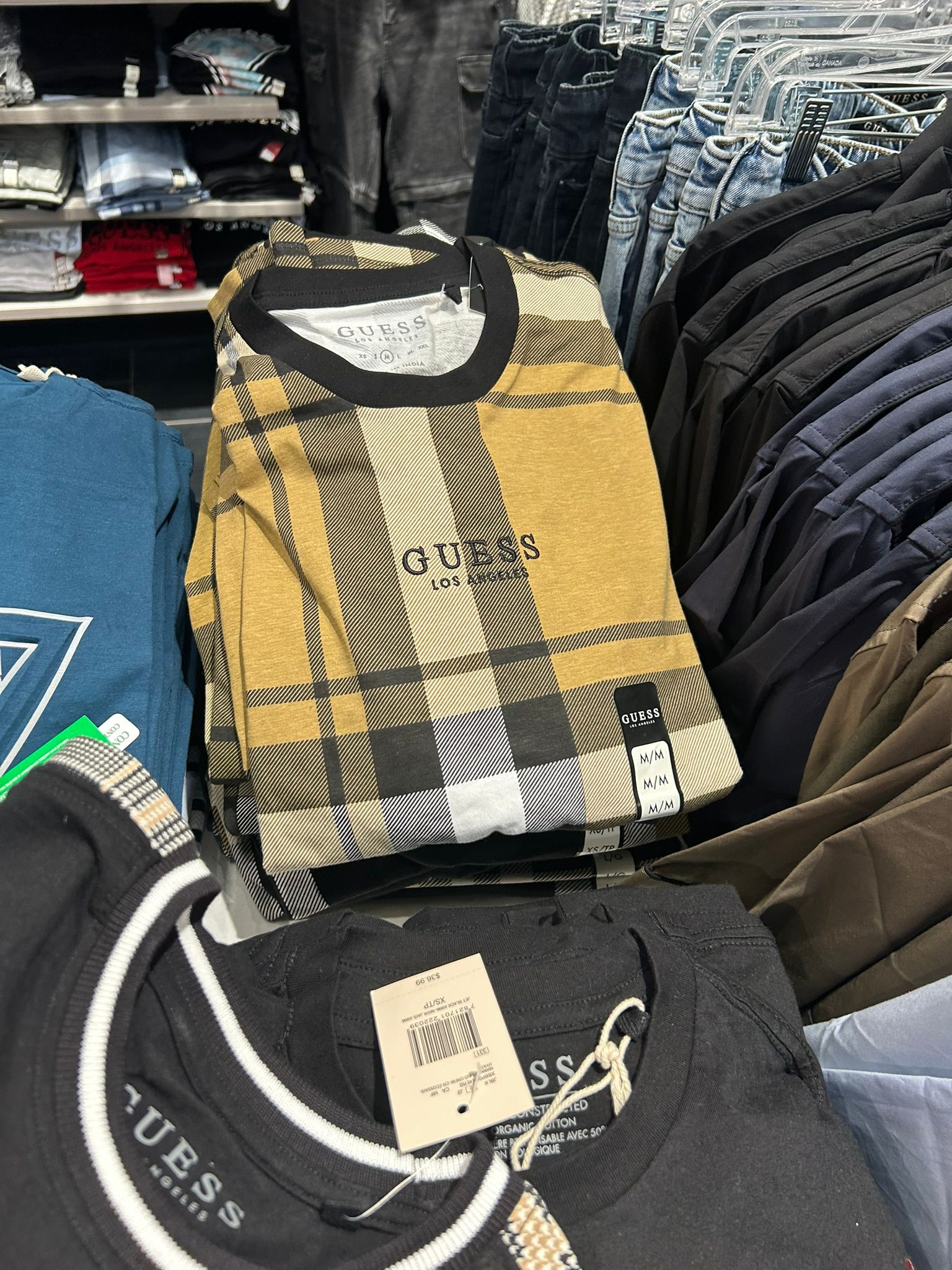 Guess Short Sleeves Logo T-shirt-Plaid Black/Camel