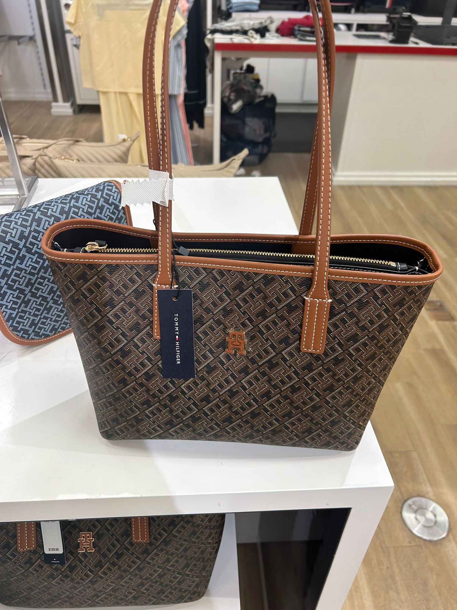 Tommy Hilfiger Monogram Tote Bag-Brown