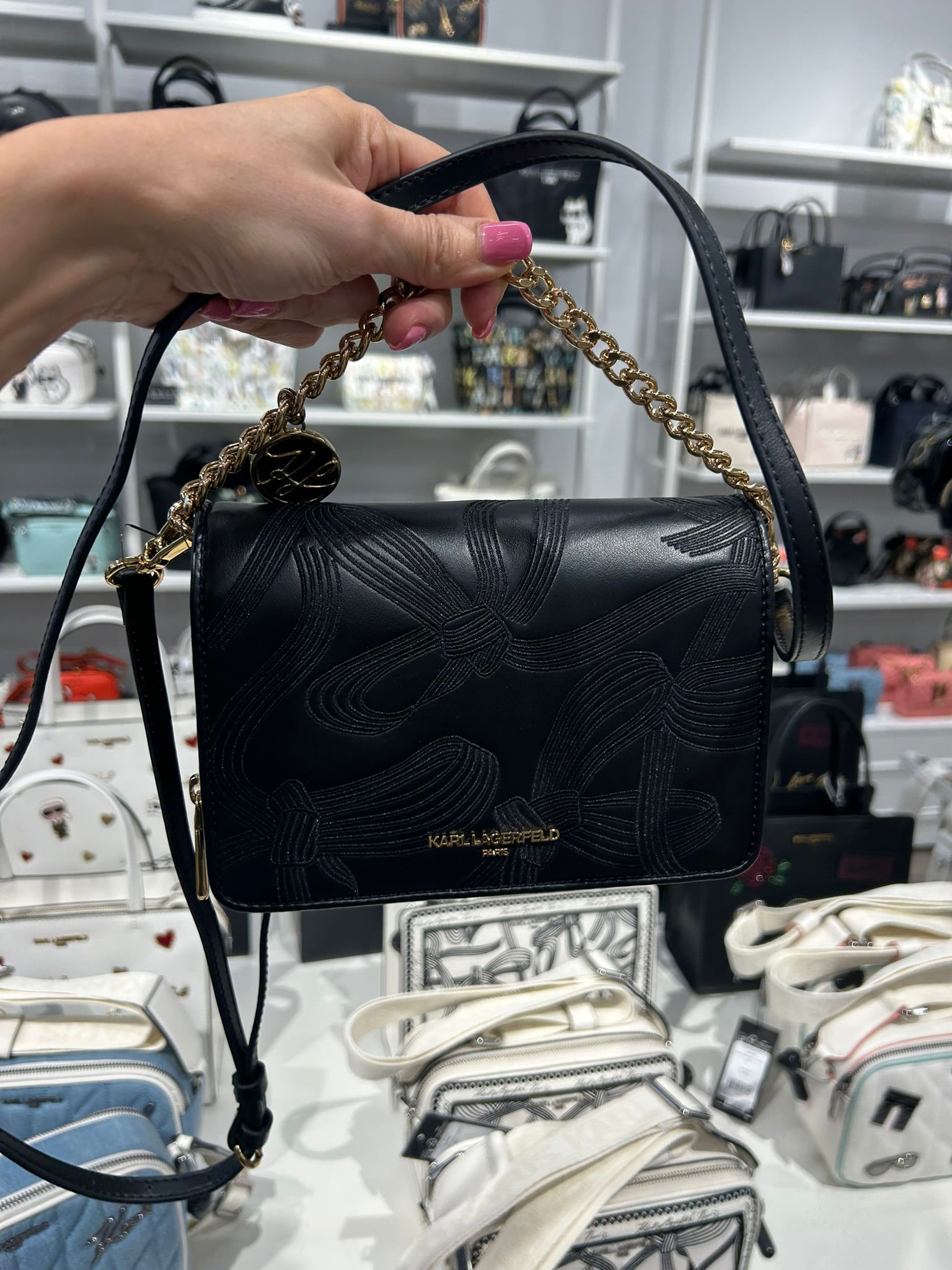 KARL LAGERFELD LOURDES CROSSBODY WITH BOWS-Black