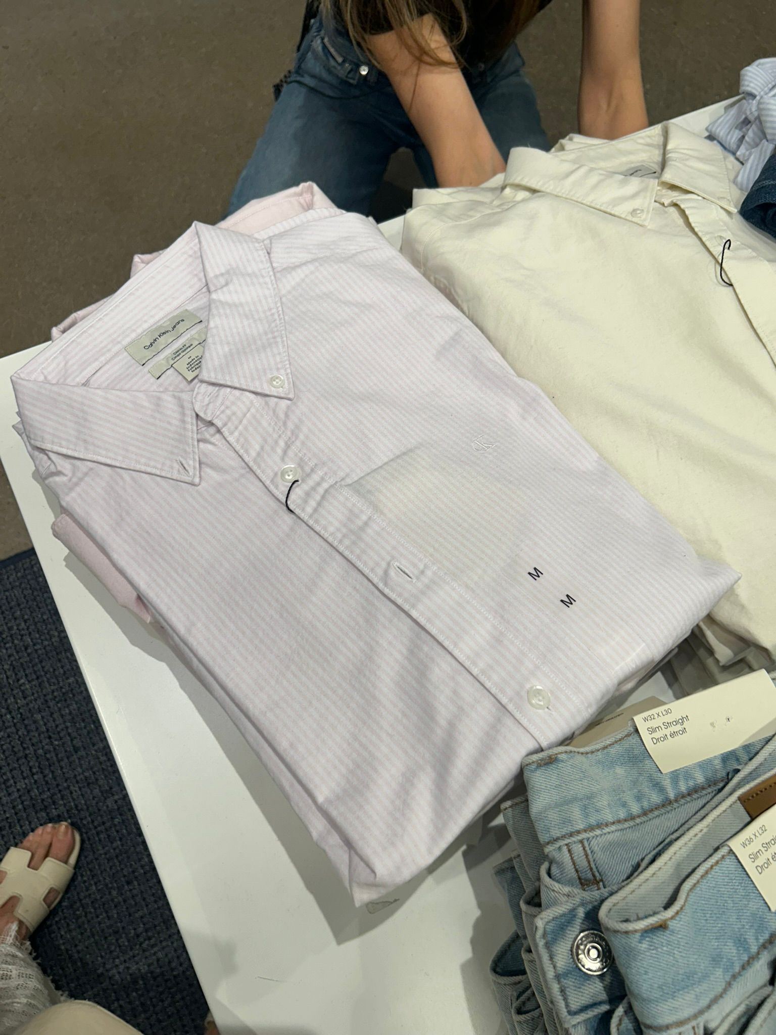 Calvin Klein  Slim Poplin Stretch Striped Shirt-Pink/White