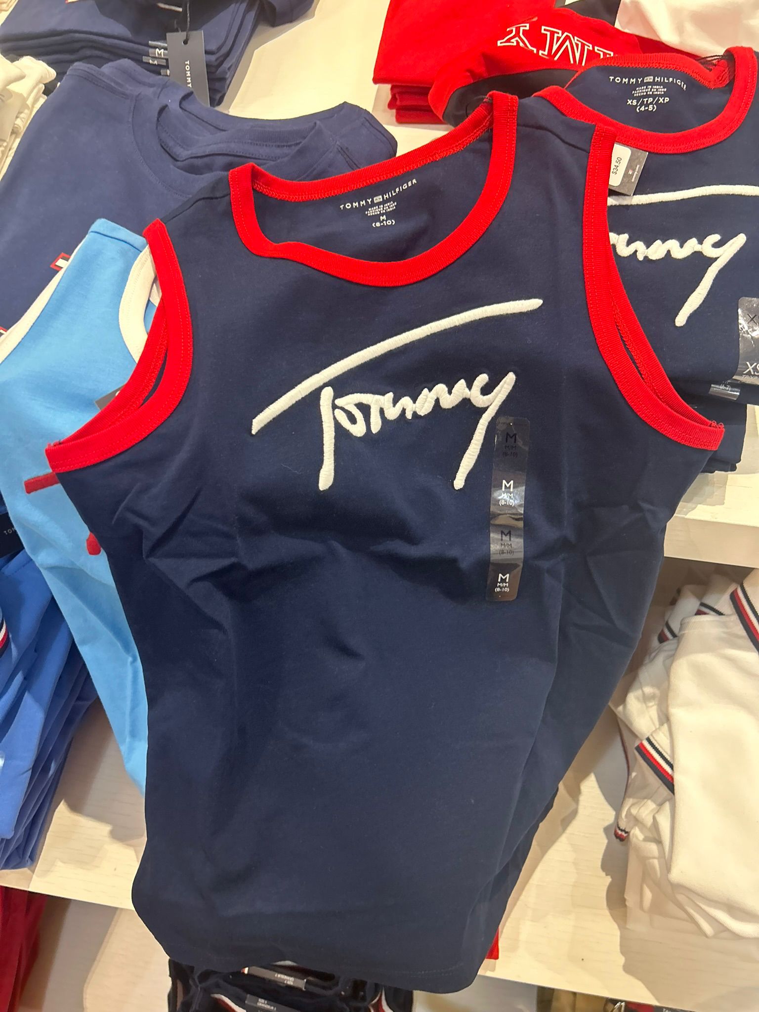 Boys' Script Tommy Logo Tank Top-Light Navy